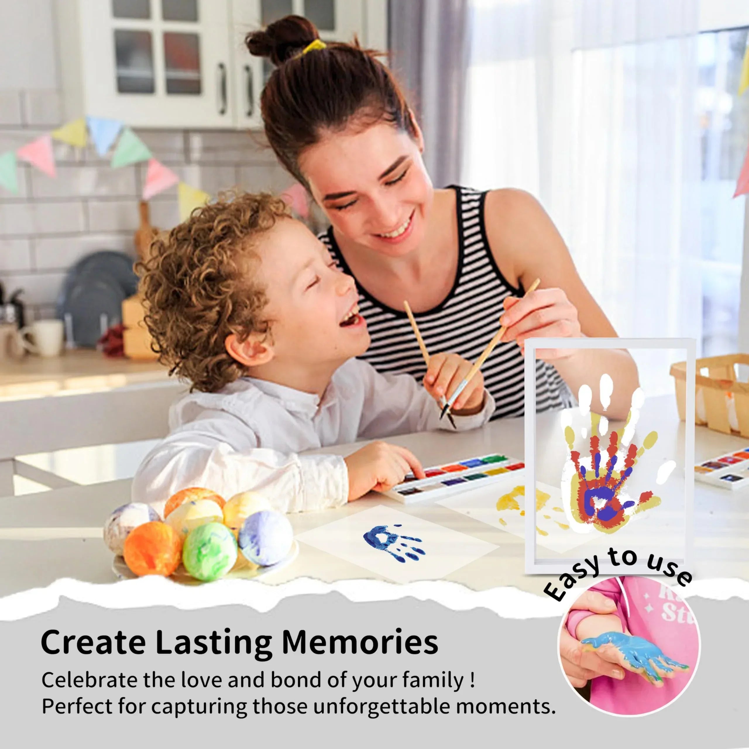 Family Handprint Kit, DIY Craft Keepsake Wooden Frame, Endless Gift Set, Non-Toxic Paints, Transparent Sheets (Brown) - Unique Gift Market