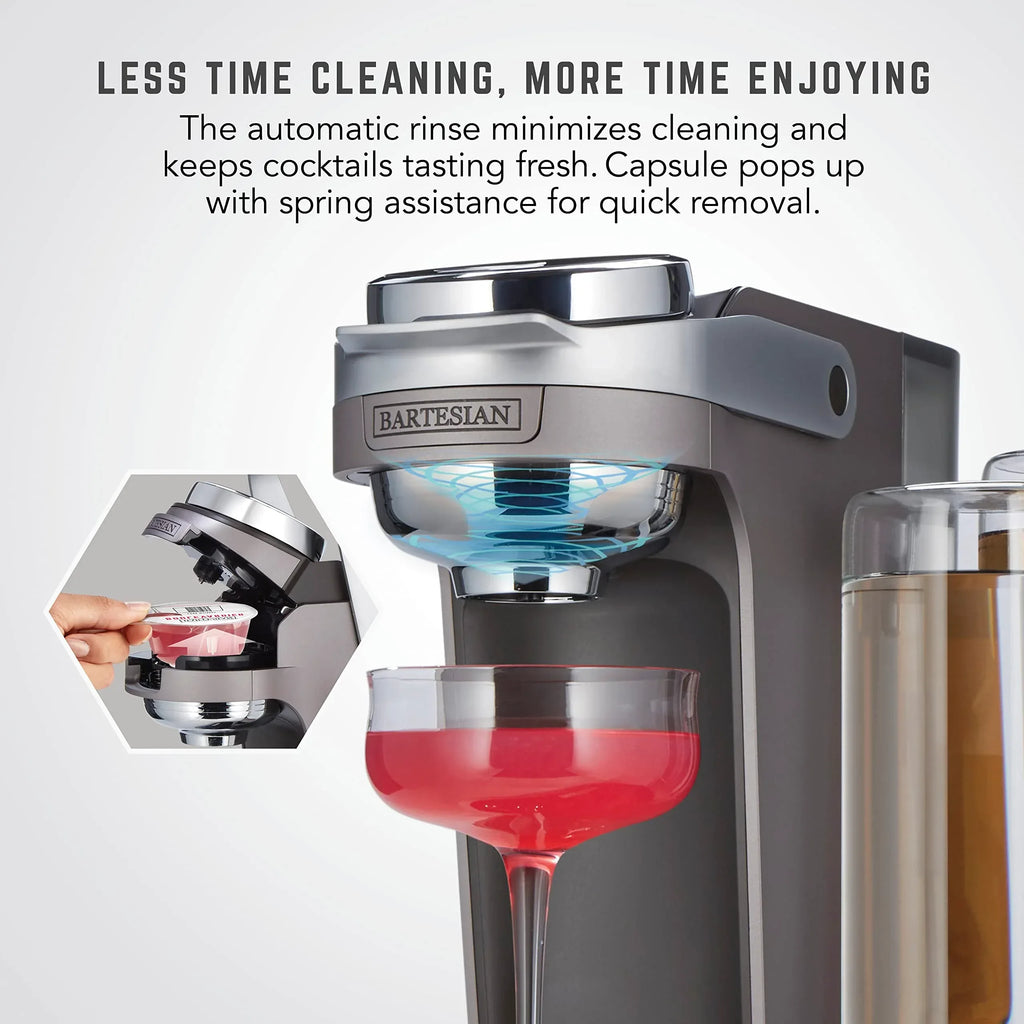 Bartesian Professional Cocktail Machine and Margarita Maker - High Capacity Bar Cocktail Mixer with 5 Premium Glass Bottles for Parties and Entertaining - Push-Button Technology and Easy Clean Design - Unique Gift Market