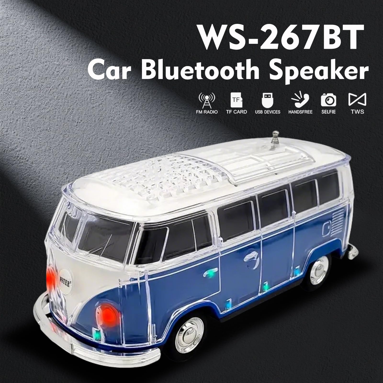 Mini Bus Bluetooth Speaker with Microphone, Portable Speaker Bluetooth, Small Speakers Bluetooth Wireless, LED Light, USB/TF, Car Design, Gift for Men, Men Birthday Gift Ideas (Green)