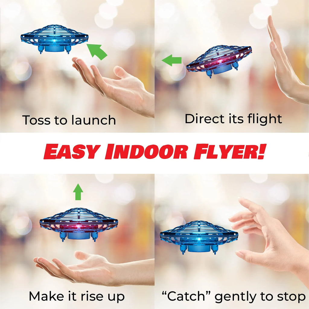 Force1 Scoot Hand Operated Drone for Kids or Adults - Hands Free Motion Sensor Mini Drones, Easy LED Indoor Rechargeable UFO Toy Flying Orb Ball Drone Toys for Boys and Girls (Blue) - Unique Gift Market