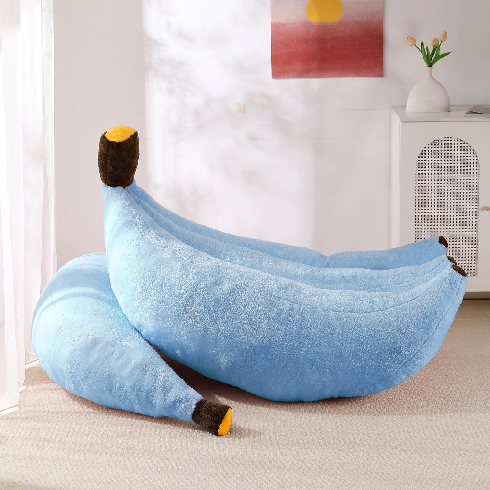 Banana Bean Bag Chair with Ottoman, Floor Sofa Bed with Footrest, Comfy Convertible Lounger for Teens & Adults, Plush Couch for Bedroom, Living Room or Dorm, M-Yellow