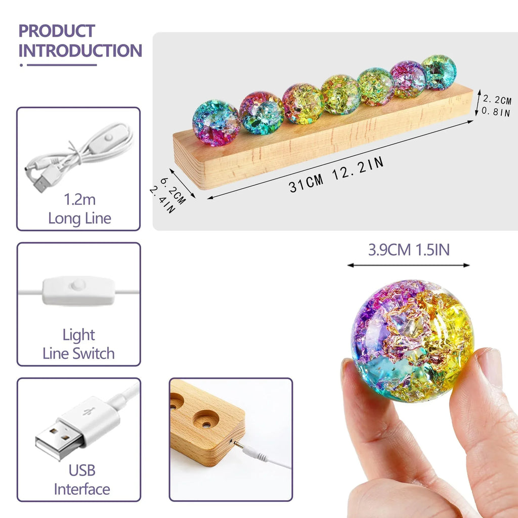 7 Chakra Natural Healing Spheres with LED Wooden Stand 40mm Crystal Quartz Stones for Meditation Positive Energy Night Light Decoration - Unique Gift Market
