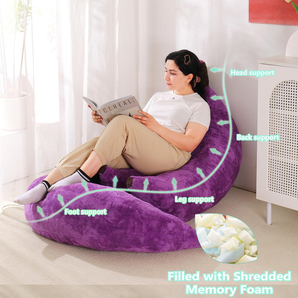 Banana Bean Bag Chair with Ottoman, Floor Sofa Bed with Footrest, Comfy Convertible Lounger for Teens & Adults, Plush Couch for Bedroom, Living Room or Dorm, M-Yellow
