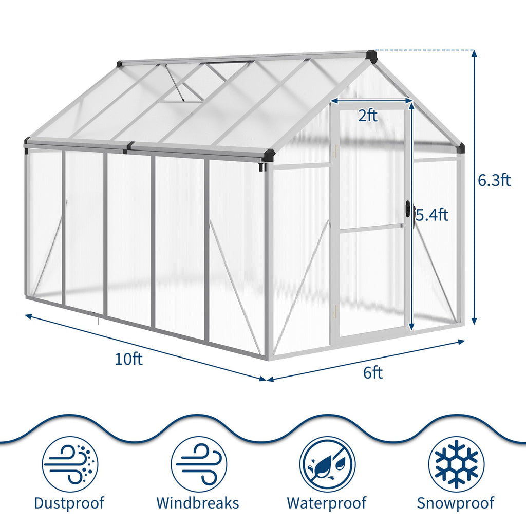 8×10 FT Greenhouse, Large Walk in Greenhouses for Outdoors and Garden Planting, Polycarbonate Greenhouse with Enhanced Aluminum Frame, Green Houses with Quick Setup Structure and Roof Vent, Green