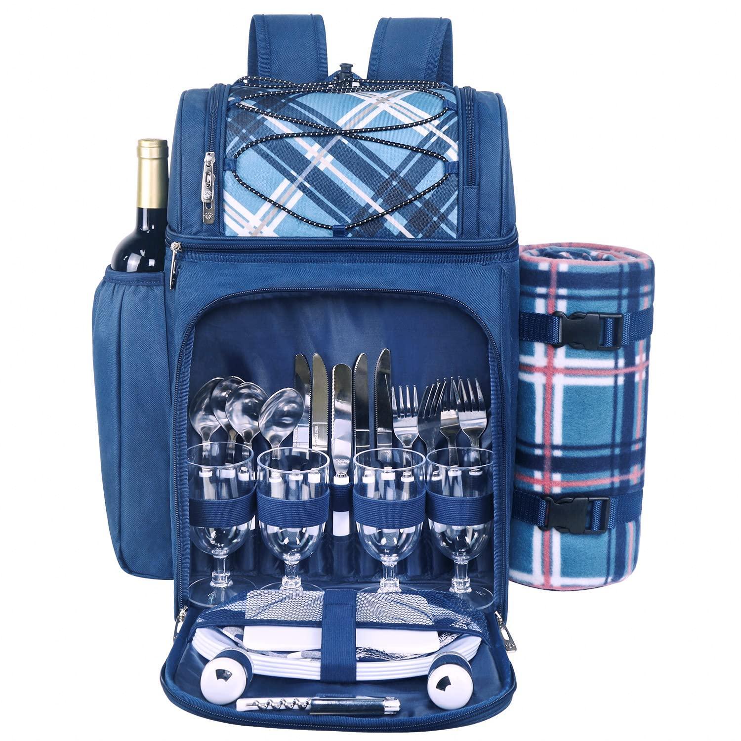 Hap Tim Picnic Basket Backpack for 2 Person with 2 Insulated Cooler Compartment, Wine Holder, Fleece Blanket, Cutlery Set, Wedding Gifts for Couples, Bridal Shower Gifts, Engagement Gifts - Unique Gift Market