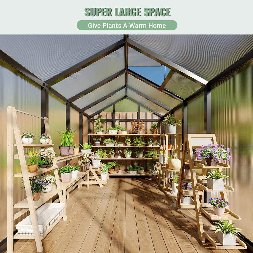 6×8FT Greenhouses for Outdoors, Aluminum Polycarbonate Greenhouses with Roof Vent - Heavy-Duty Walk-in Green Houses for All-Season Backyard Gardening