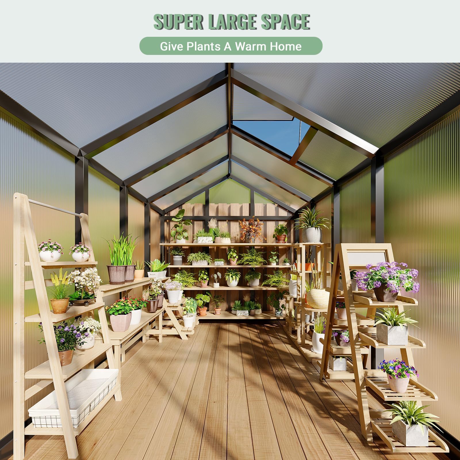 6×8FT Greenhouses for Outdoors, Aluminum Polycarbonate Greenhouses with Roof Vent - Heavy-Duty Walk-in Green Houses for All-Season Backyard Gardening
