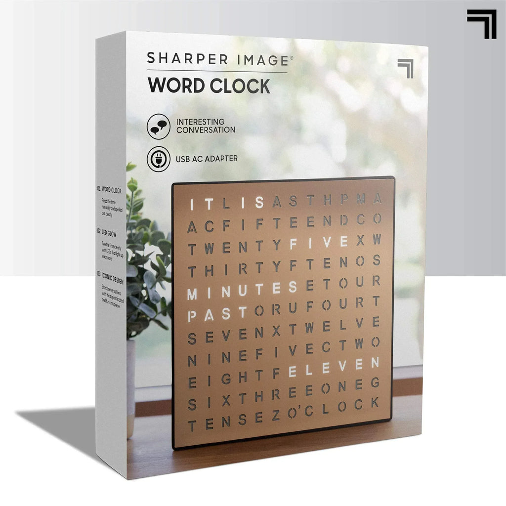 Sharper Image LED Word Digital Clock, 7.75", Copper Finish, Light-Up Desk & Wall Clock, Modern Time Display, Shelf or Wall Decor for Home Office, Living Room, Kitchen & Bedroom, Housewarming Gift - Unique Gift Market