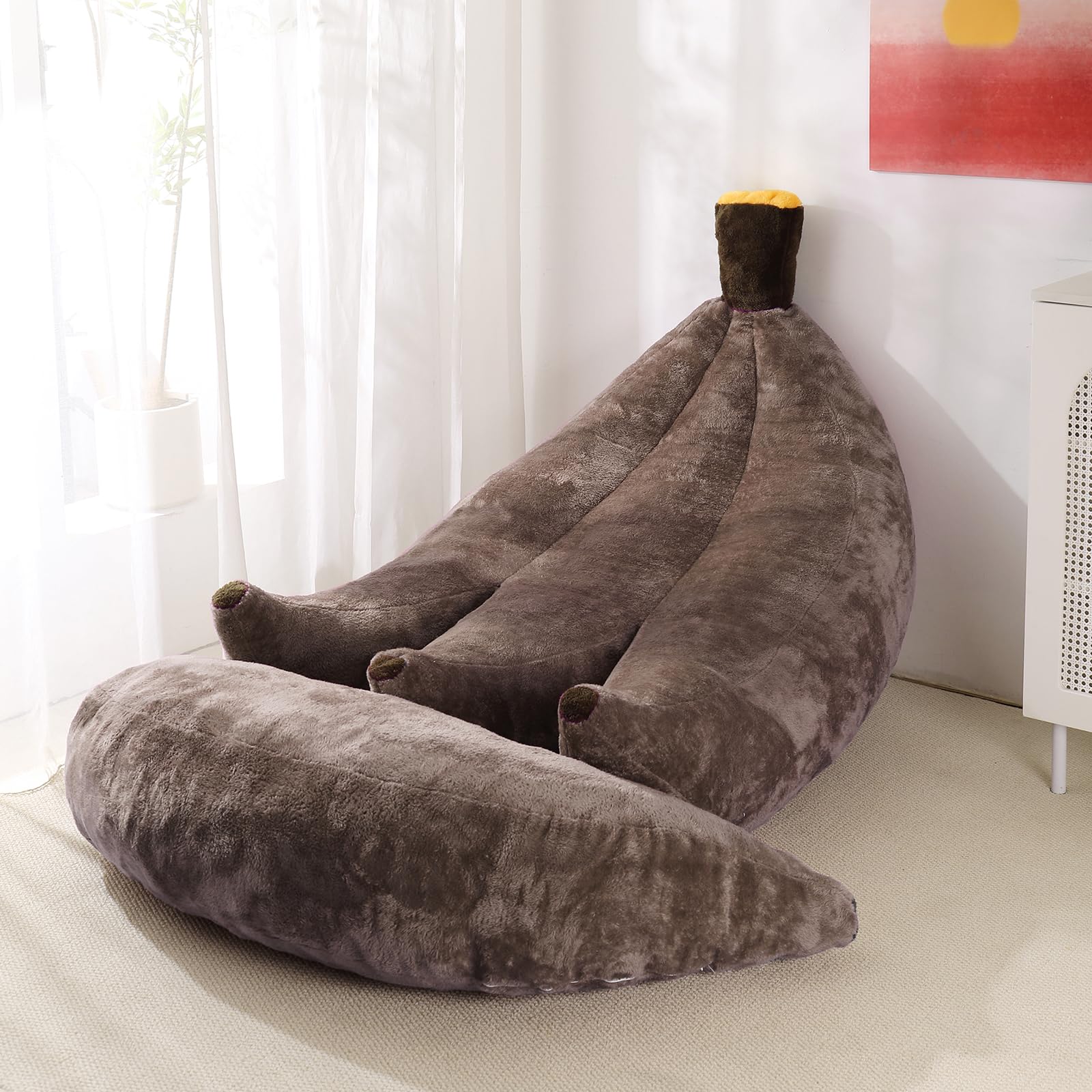 Banana Bean Bag Chair with Ottoman, Floor Sofa Bed with Footrest, Comfy Convertible Lounger for Teens & Adults, Plush Couch for Bedroom, Living Room or Dorm, M-Yellow