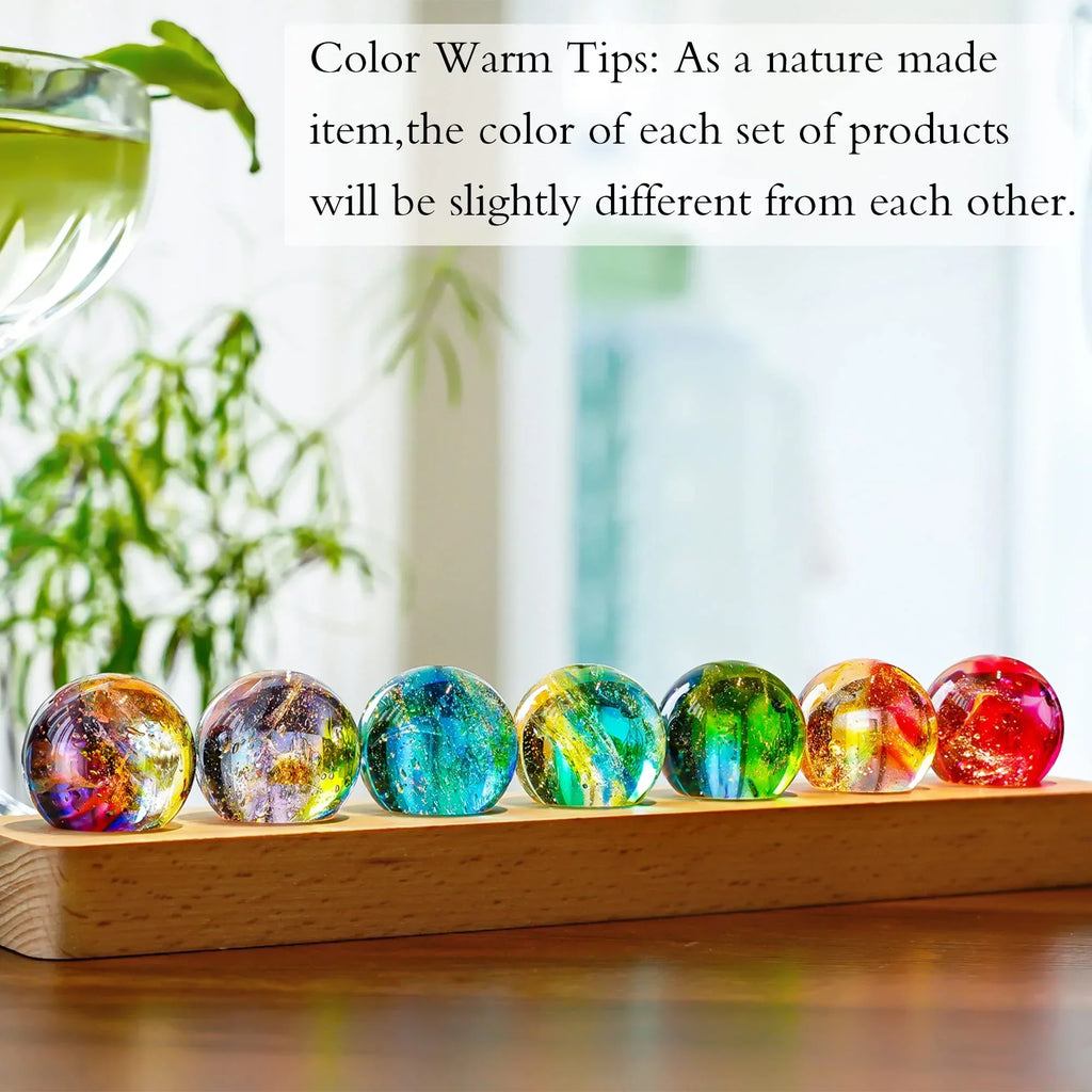 7 Chakra Natural Healing Spheres with LED Wooden Stand 40mm Crystal Quartz Stones for Meditation Positive Energy Night Light Decoration - Unique Gift Market