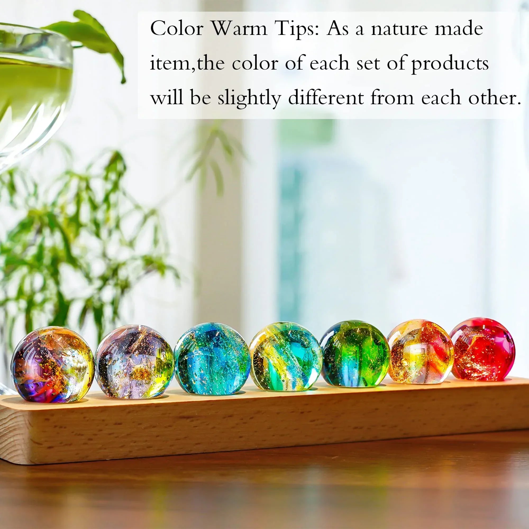 7 Chakra Natural Healing Spheres with LED Wooden Stand 40mm Crystal Quartz Stones for Meditation Positive Energy Night Light Decoration - Unique Gift Market