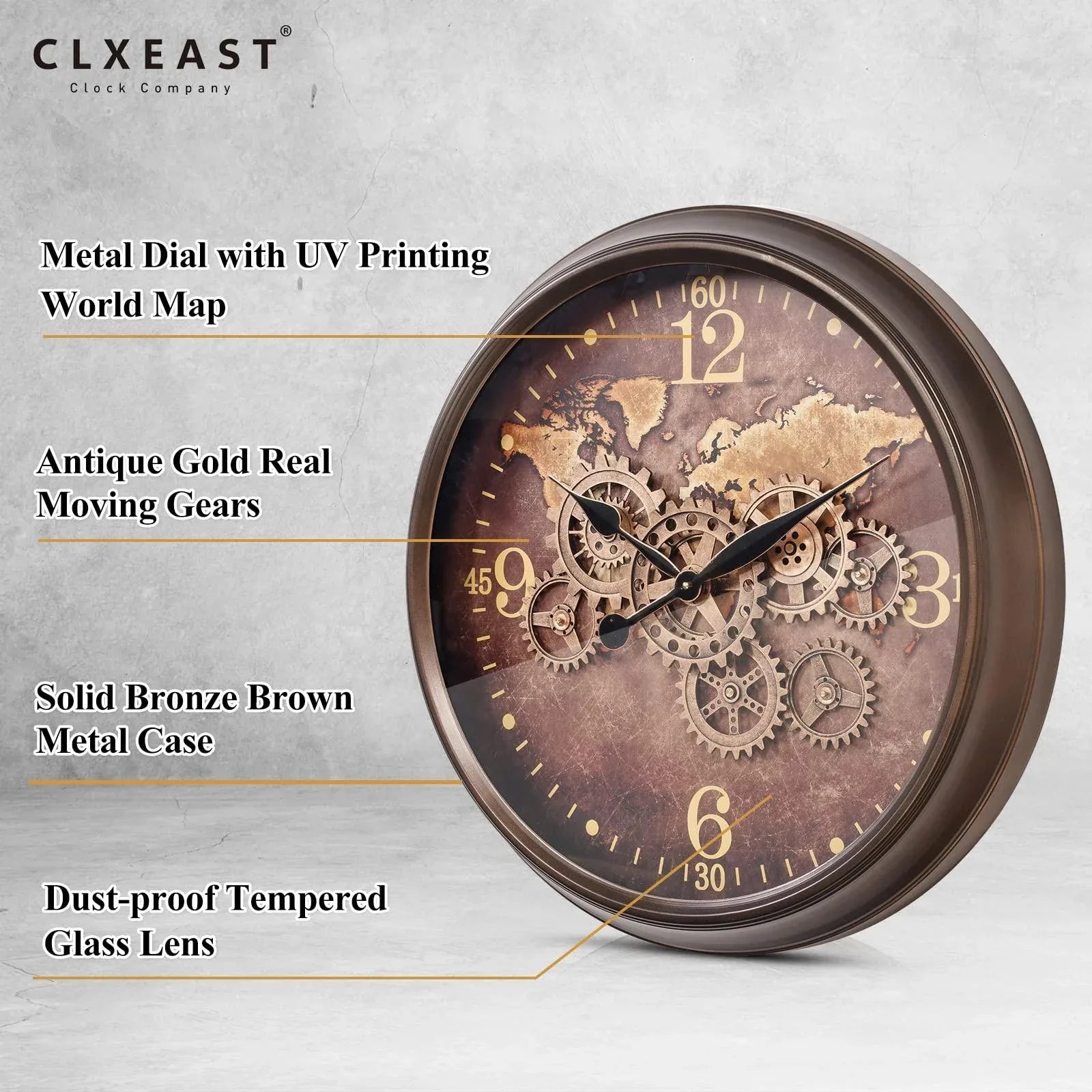 CLXEAST 24 Inch Large Moving Gear Wall Clock for Farmhouse Living Room Decor,Vintage Industrial Bronze Gold Metal Wall Clock for Home Office,House Warming Gifts New Home - Unique Gift Market