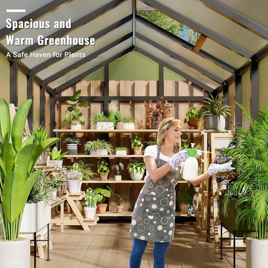 6×8FT Greenhouses for Outdoors, Aluminum Polycarbonate Greenhouses with Roof Vent - Heavy-Duty Walk-in Green Houses for All-Season Backyard Gardening