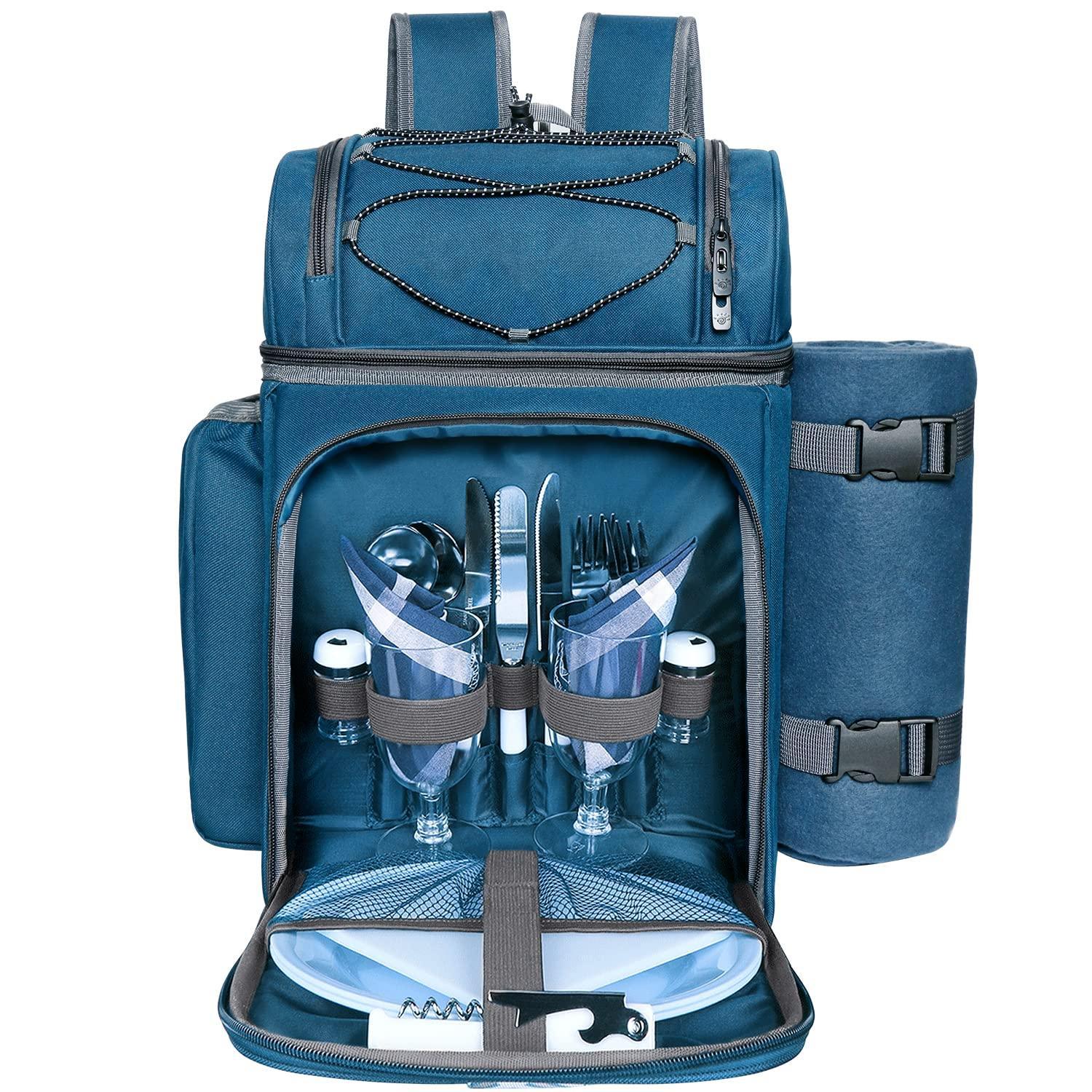Hap Tim Picnic Basket Backpack for 2 Person with 2 Insulated Cooler Compartment, Wine Holder, Fleece Blanket, Cutlery Set, Wedding Gifts for Couples, Bridal Shower Gifts, Engagement Gifts - Unique Gift Market