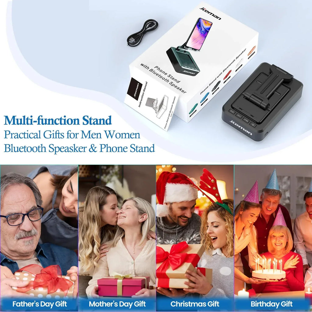 Cell Phone Stand with Wireless Bluetooth Speaker and Anti-Slip Base HD Surround Sound Perfect for Home and Outdoors with Bluetooth Speaker for Desk Compatible with iPhone/ipad/Samsung Galaxy - Unique Gift Market