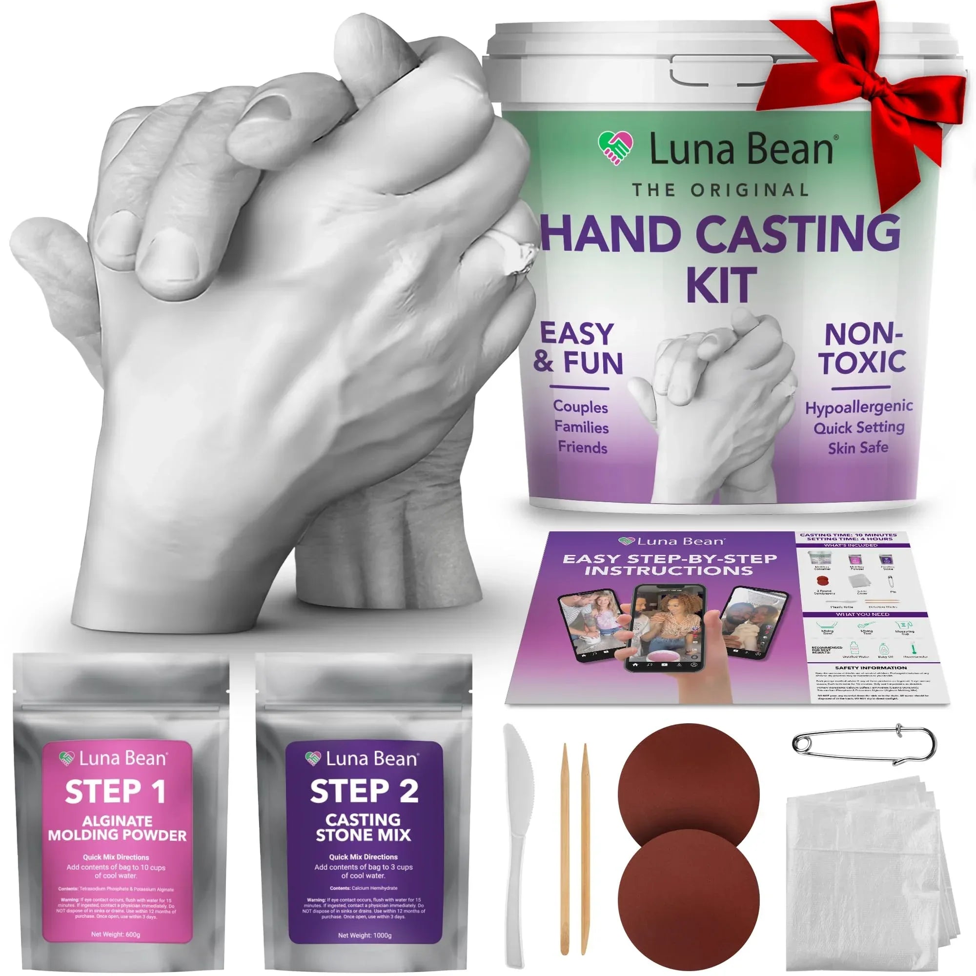 Luna Bean Hand Casting Kit – The Original Hand Mold Kit for Couples – Valentines Day Gifts for Her and Him - Anniversary Engagement Gifts for Women Men Mom Wife Boyfriend Girlfriend Wedding Bridal - Unique Gift Market