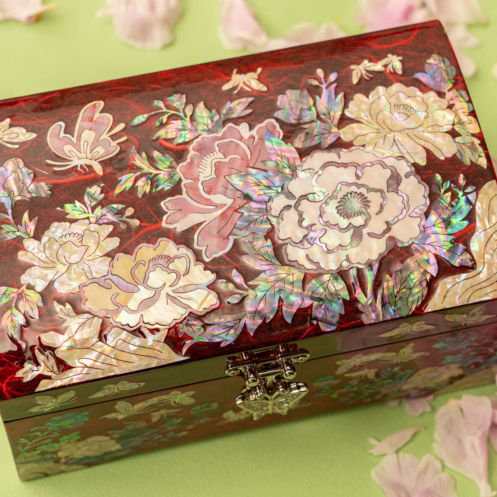 February Mountain Mother of Pearl Box Unique Gifts Red Jewelry Box Engagement Anniversary Christmas Birthday gifts for women who have everything Mom Wife Girlfriend Sister Grandmother Teacher