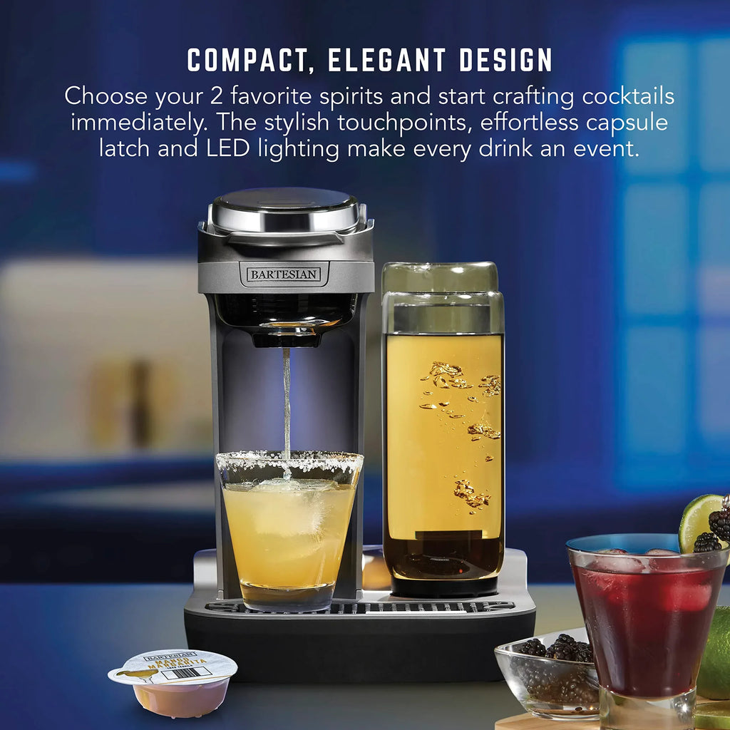 Bartesian Professional Cocktail Machine and Margarita Maker - High Capacity Bar Cocktail Mixer with 5 Premium Glass Bottles for Parties and Entertaining - Push-Button Technology and Easy Clean Design - Unique Gift Market