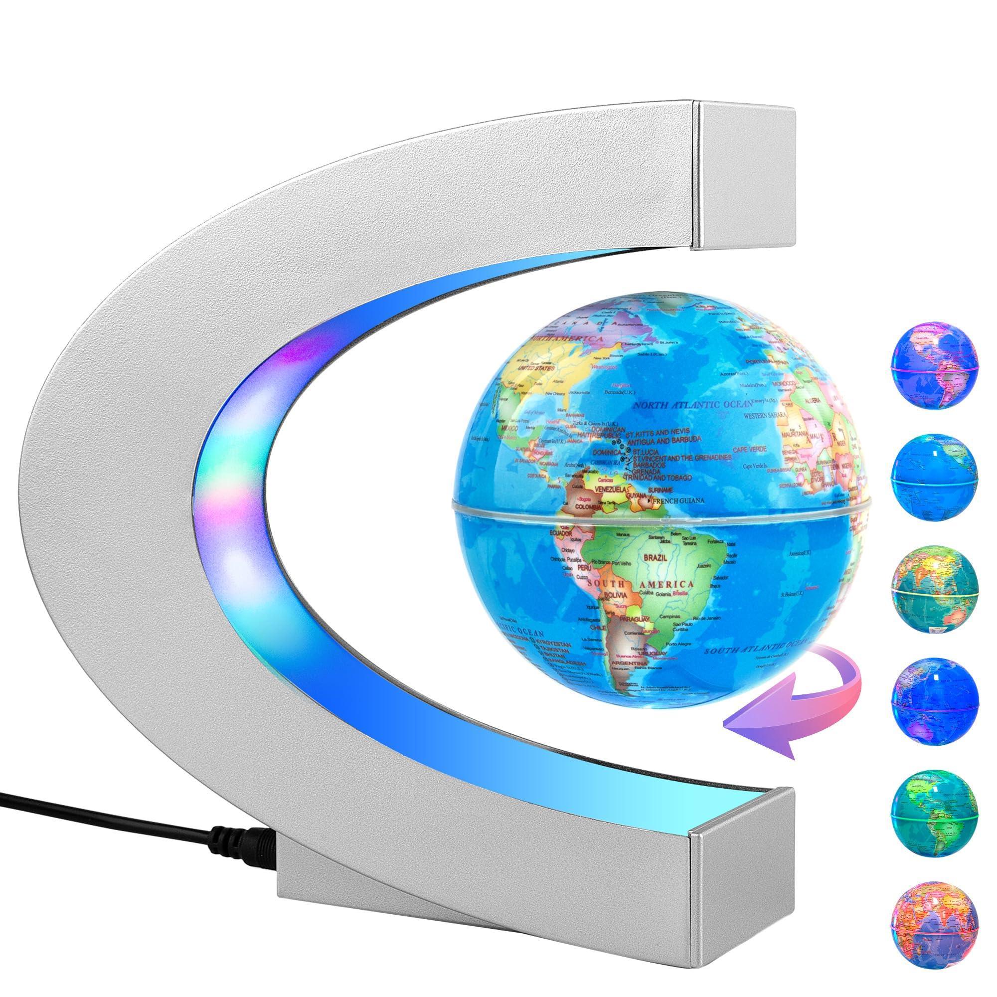 Magnetic Levitating Globe with LED Light, Cool Tech Gift for Men Father Boys and Girls , Birthday Gifts for Kids, Floating Globes World Desk Gadget Decor in Office Home/Display Frame Stand - Unique Gift Market