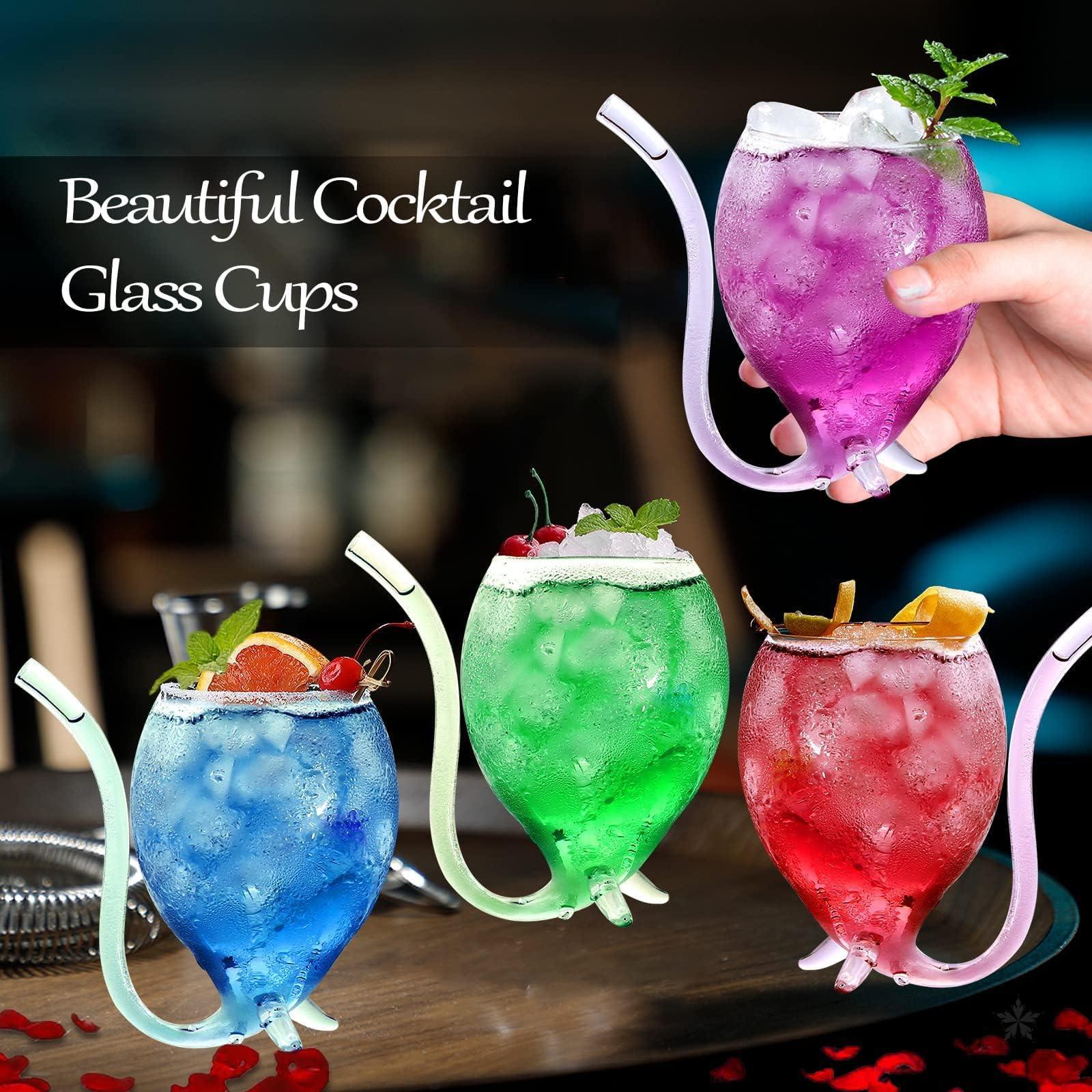 INFTYLE Vampire Wine Glass 12oz Set Of 4 Creative Cocktail Glasses Decanter Cups Mugs with Built-in Straw for Cocktail Wine Juice Ice Cream Champagne Home Bar Party Club Glassware Barware - Unique Gift Market