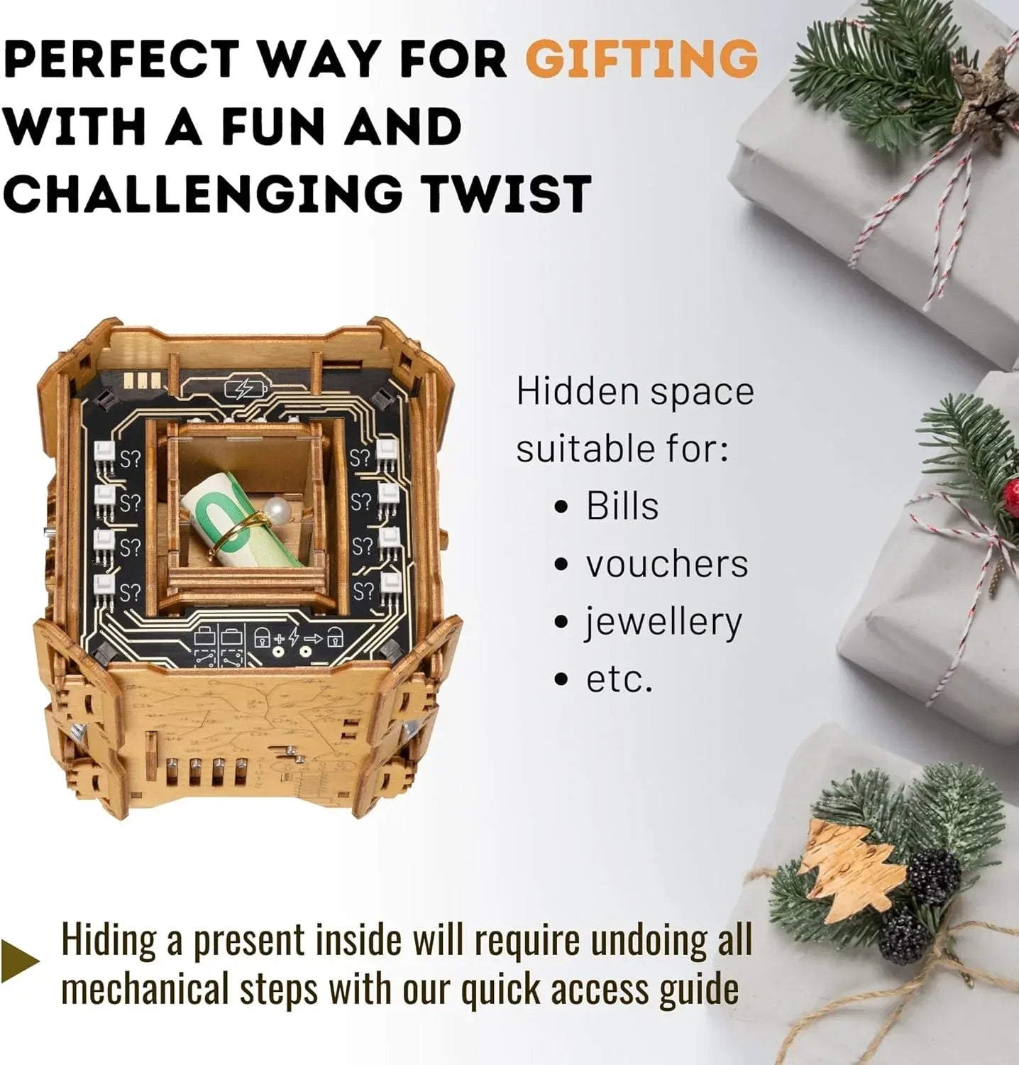 Tesla Box - Electronic Puzzle Box - Escape Room Game in a Box - Brain Teaser - 3D Wooden Puzzle for Adults - Money Puzzle Box for Cash Gift - Birthday GiftBox MoneyBox - Unique Gift Market