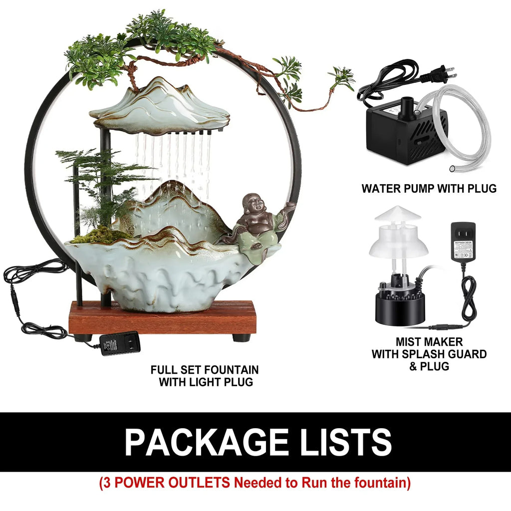 Buddha Tabletop Fountain Indoor Waterfall Fountain Office Tabletop Water Fountain with Lights Backflow Incense Burner Ceramic Indoor Zen Decor for Home Office Yoga Meditation (Buddha) - Unique Gift Market