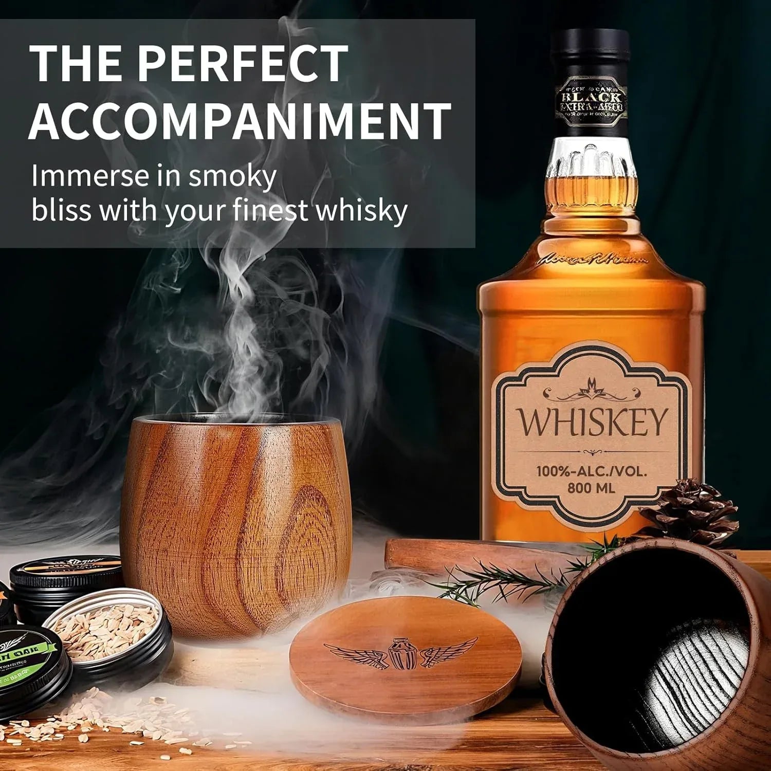 Wooden Whiskey Glass Gifts For Men - Charred Wood Bourbon Whiskey Glasses, Perfect for Men Who Have Everything, Gift for Dad or Boyfriend on Father's Day, Birthday, Christmas, Thanksgiving (2 Pack) - Unique Gift Market