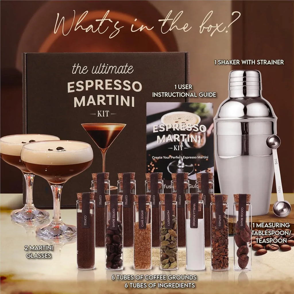 Espresso Martini Gifts– Premium Cocktail Kit - Espresso Martini Kit Maker Set with Glasses, Party-Ready Accessories, and Elegant Decorations for Birthdays and Events, Valentine Gifts for Women - Unique Gift Market