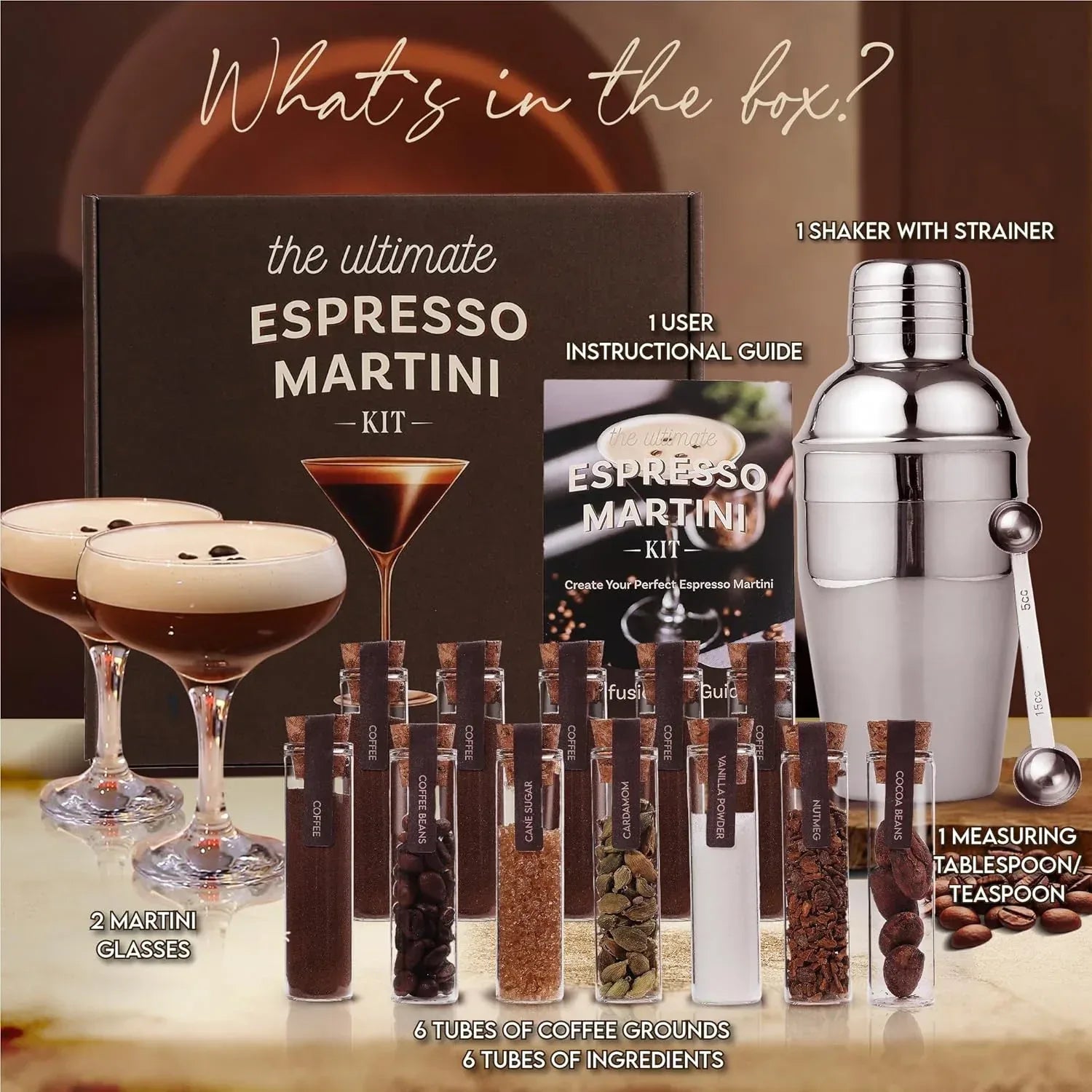 Espresso Martini Gifts– Premium Cocktail Kit - Espresso Martini Kit Maker Set with Glasses, Party-Ready Accessories, and Elegant Decorations for Birthdays and Events, Valentine Gifts for Women - Unique Gift Market