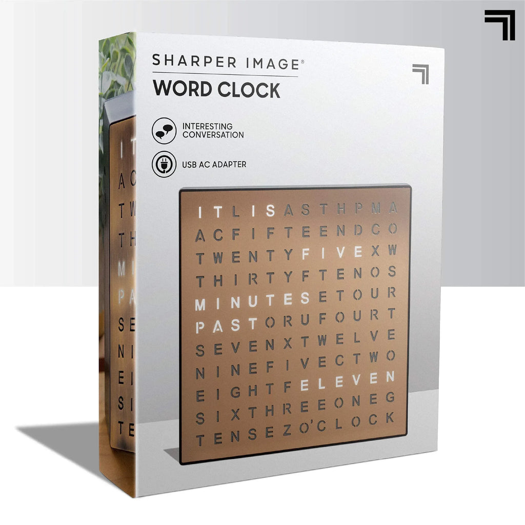 Sharper Image LED Word Digital Clock, 7.75", Copper Finish, Light-Up Desk & Wall Clock, Modern Time Display, Shelf or Wall Decor for Home Office, Living Room, Kitchen & Bedroom, Housewarming Gift - Unique Gift Market