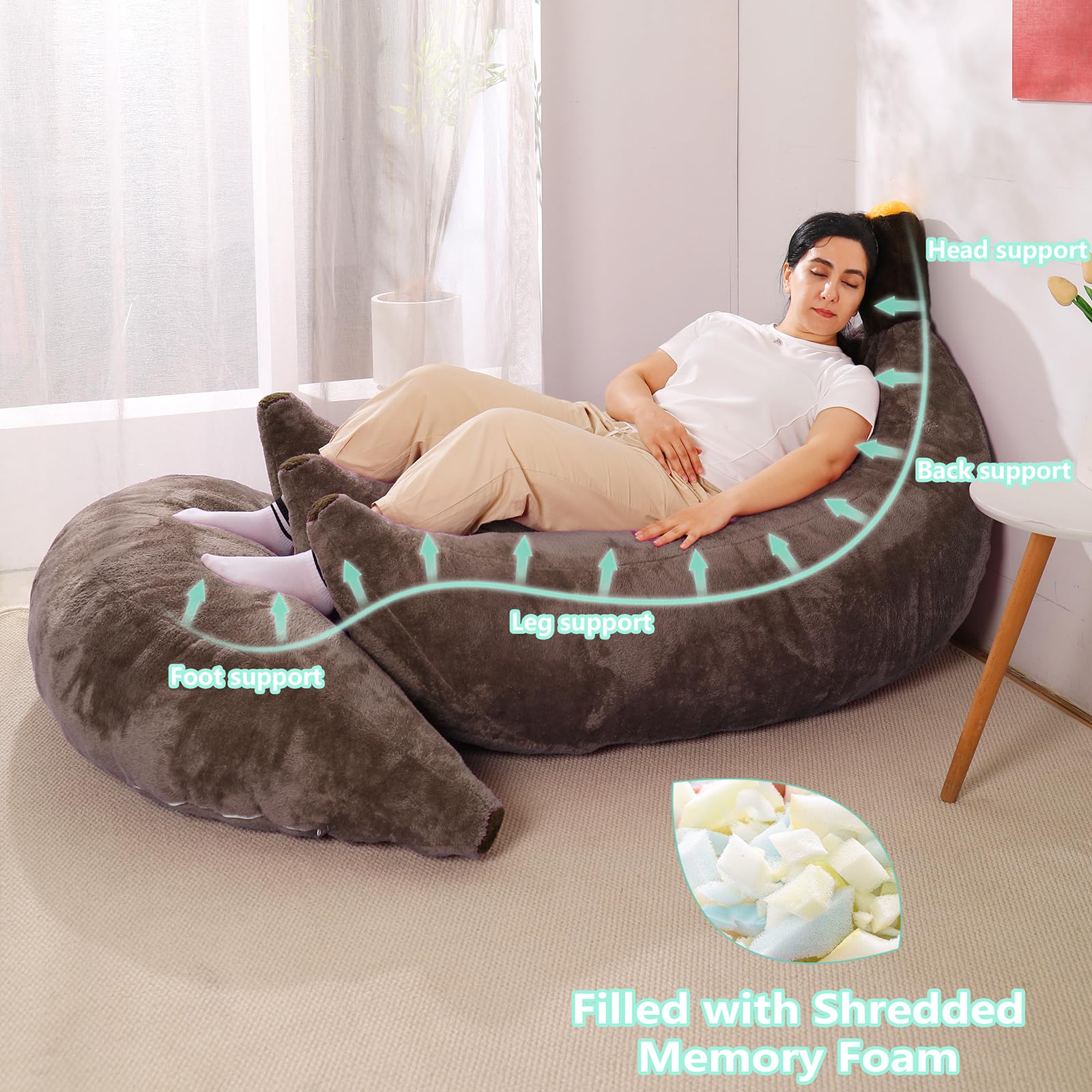 Banana Bean Bag Chair with Ottoman, Floor Sofa Bed with Footrest, Comfy Convertible Lounger for Teens & Adults, Plush Couch for Bedroom, Living Room or Dorm, M-Yellow