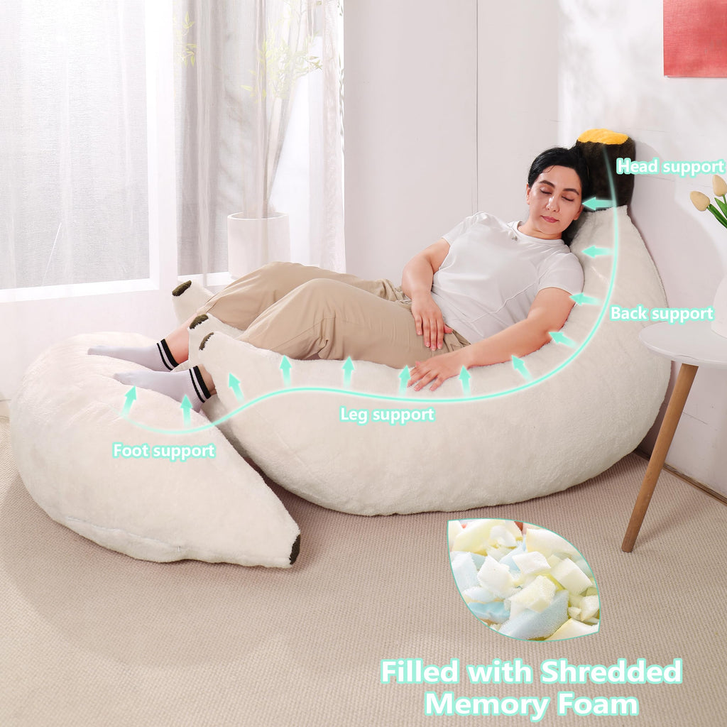 Banana Bean Bag Chair with Ottoman, Floor Sofa Bed with Footrest, Comfy Convertible Lounger for Teens & Adults, Plush Couch for Bedroom, Living Room or Dorm, M-Yellow
