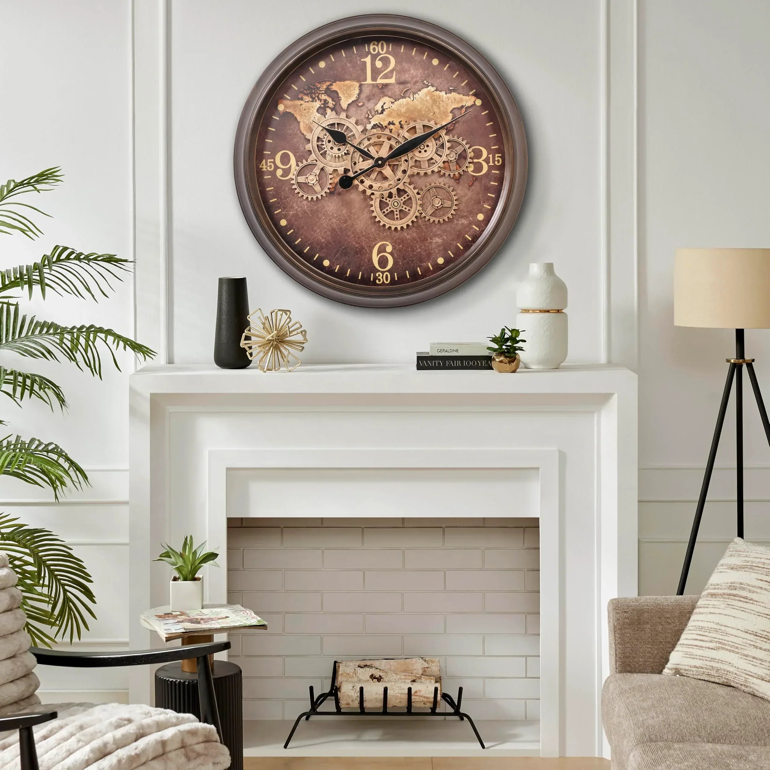 CLXEAST 24 Inch Large Moving Gear Wall Clock for Farmhouse Living Room Decor,Vintage Industrial Bronze Gold Metal Wall Clock for Home Office,House Warming Gifts New Home - Unique Gift Market