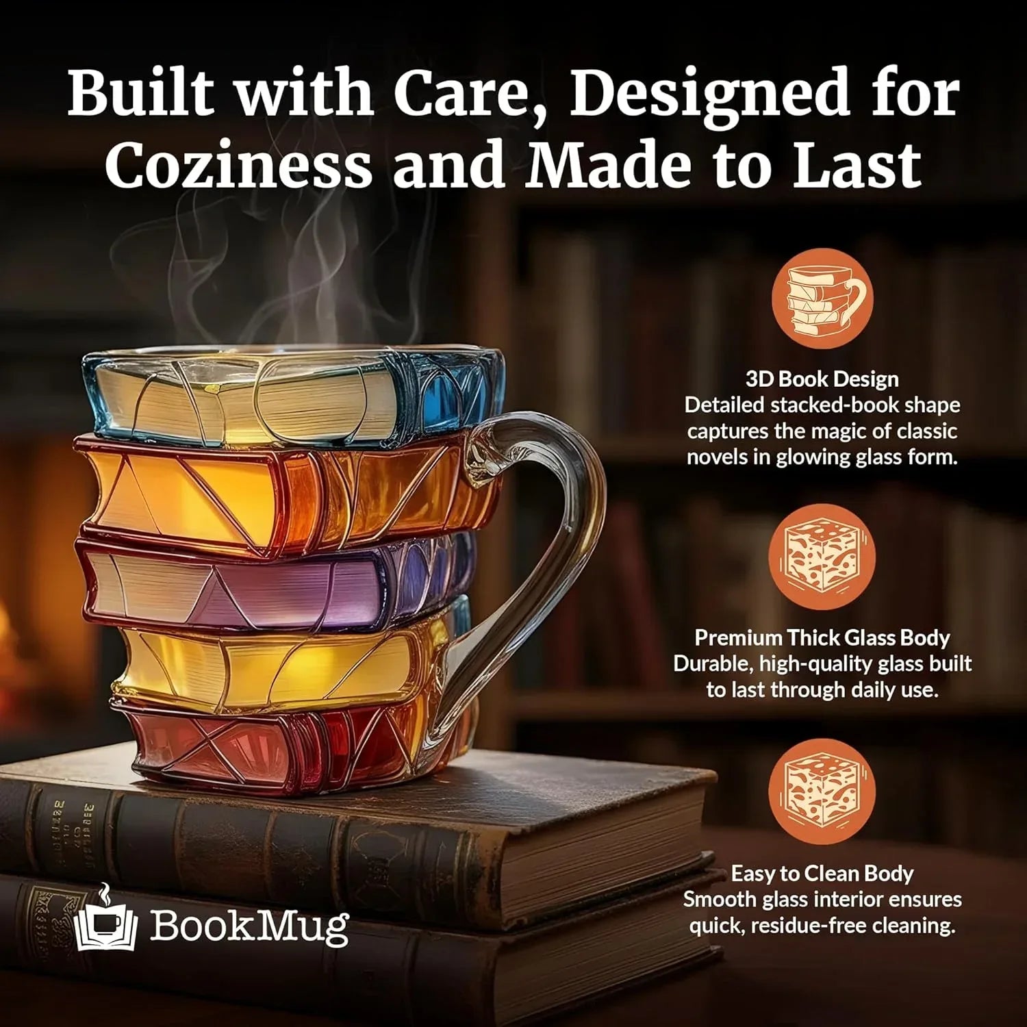 Chapter Book Mug Glass 3D Book Mugs Birthday Gift For Women Stained Glass Cups with Stack Design, Artistic Reading Coffee Cup, Unique Literary Friendship Gifts for Women, Friends & Readers - Unique Gift Market