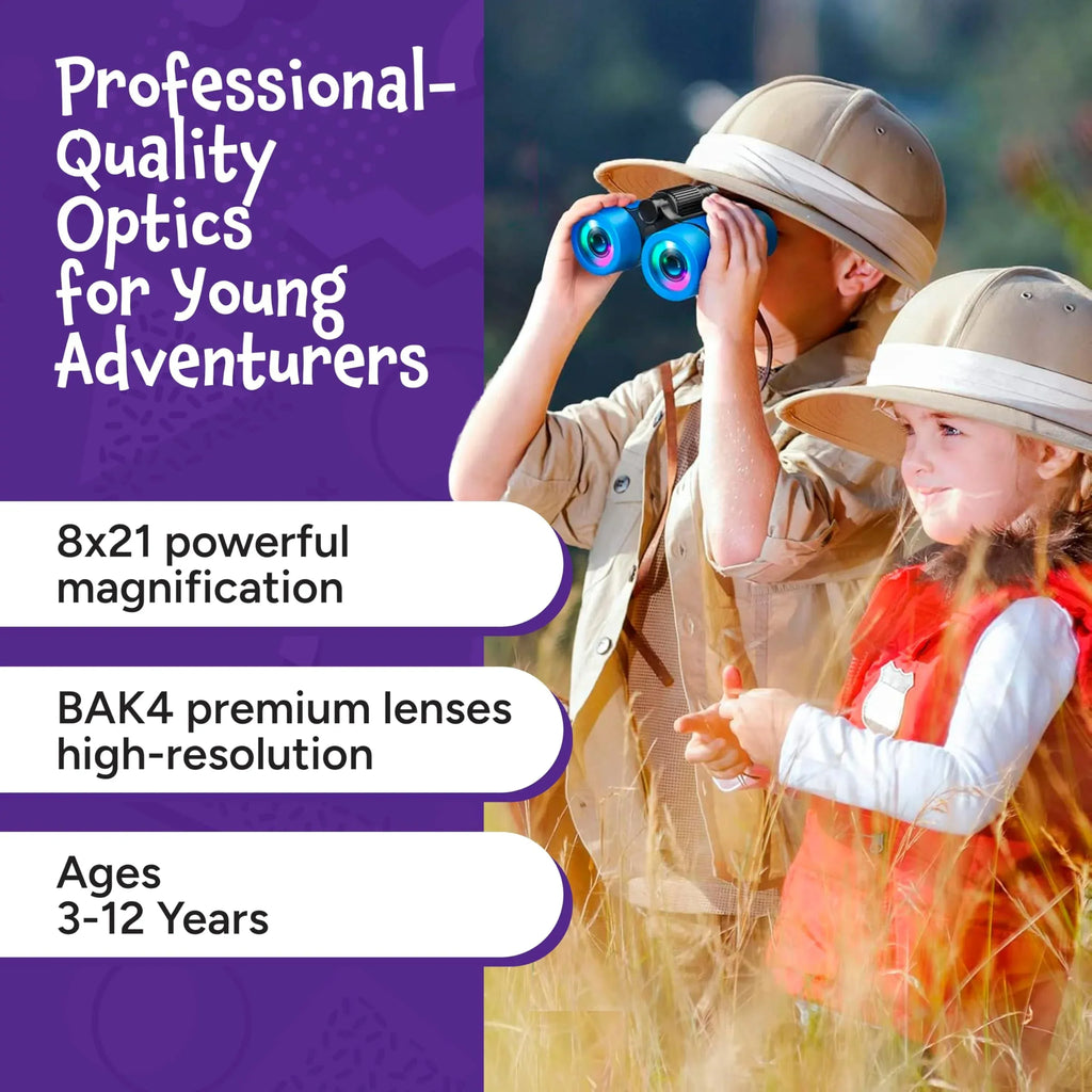 Think Peak Blue Binoculars Science Toy for Kids Ages 3-12 Years - Real Compact Outdoor Adventure & STEM Educational Nature Hiking Explorer for Bird Watching, Camping Children’s Birthday Gift - Unique Gift Market
