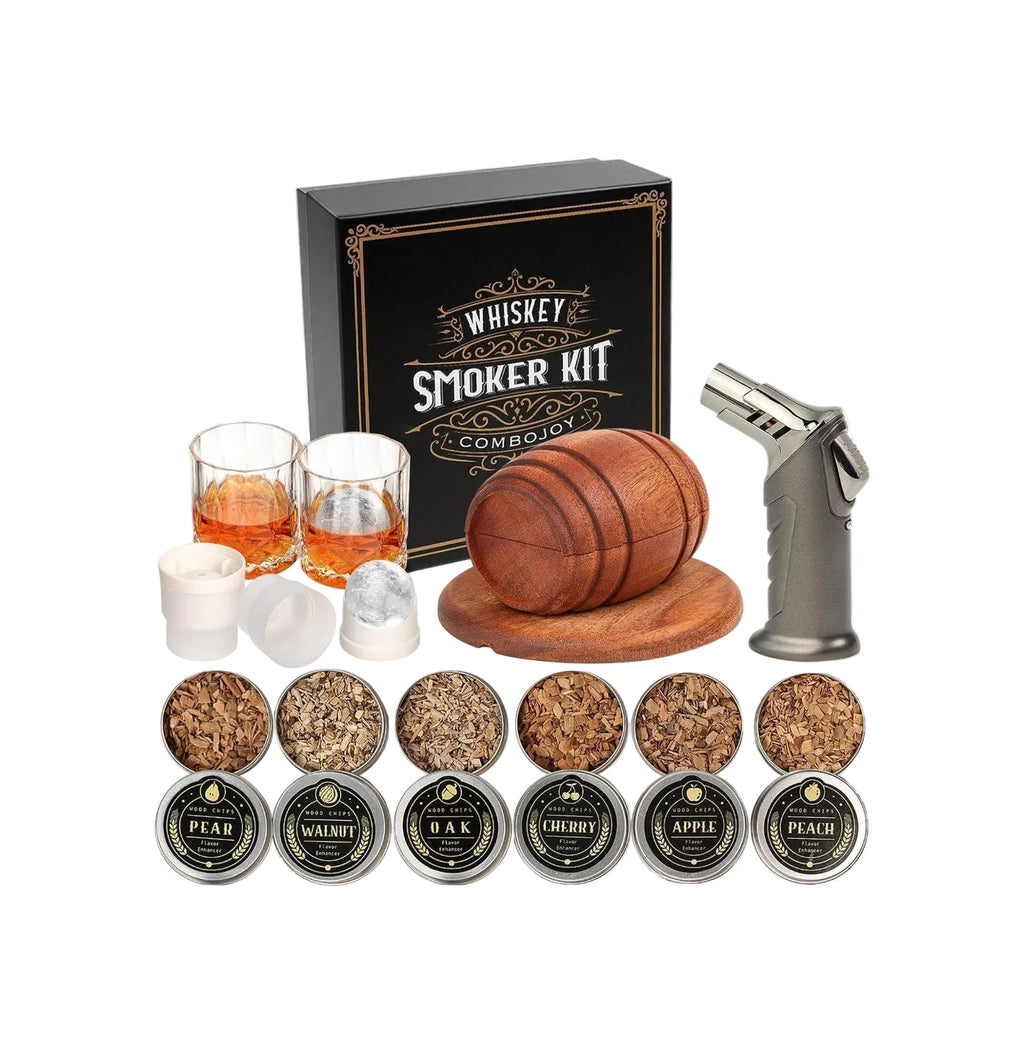 Whiskey Smoker Kit with Torch - 6 Flavors Wood Chips, 2 Glasses, 2 Ice Ball Molds - Cocktail Smoker Infuser Kit, Old Fashioned Drink Smoker Kit, Birthday Bourbon Whiskey Gifts for Men,Dad(NO Butane) - Unique Gift Market