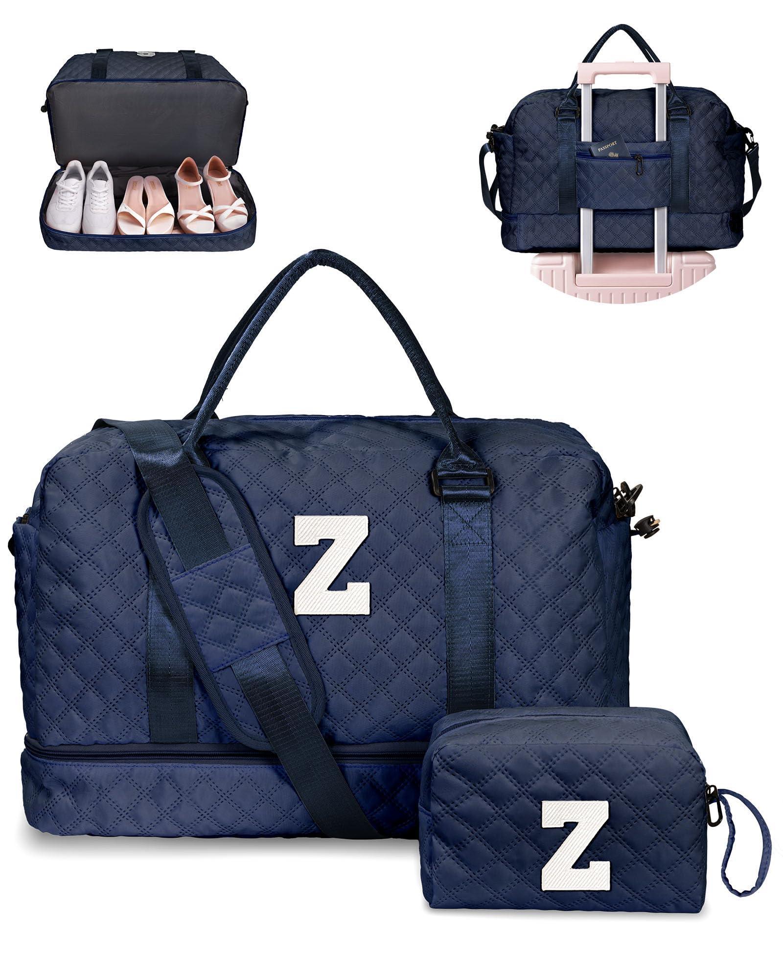 Birthday Gift-Initial Duffle Bag with Shoe Compartment, Personalized Weekender Bag, Monogram Overnight Bag for Women with Trolley Sleeve & Wet Pocket, Travel Bag with Makeup Bag (Letter K) - Unique Gift Market