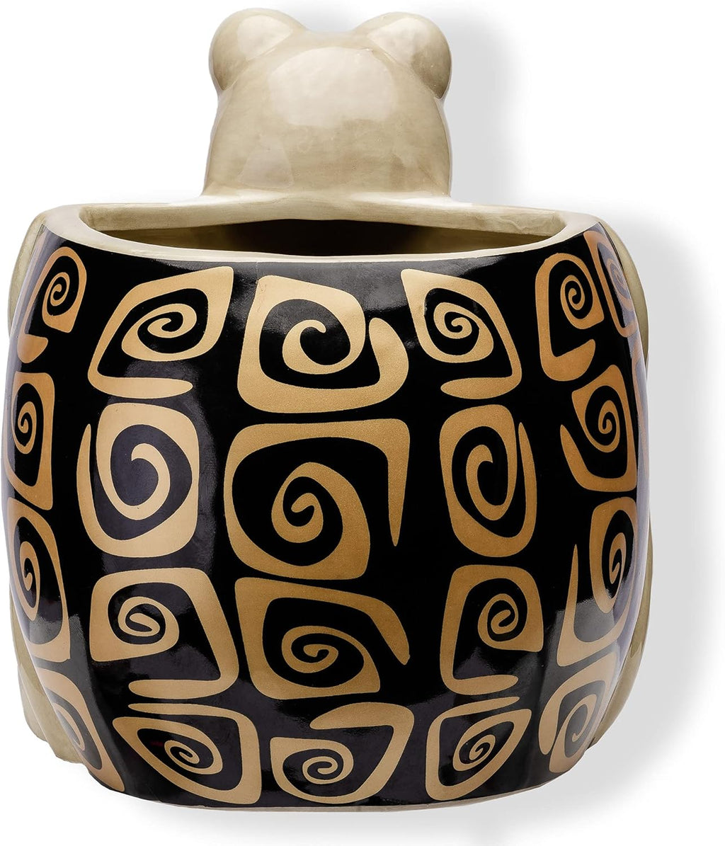 Turtle Kitchen Utensil Holder - Sea Turtle Storage Crock - Tortoise Home Decorations - Gift Decor - Office Holiday Theme Party Accessories - Lucky Gold Spirals