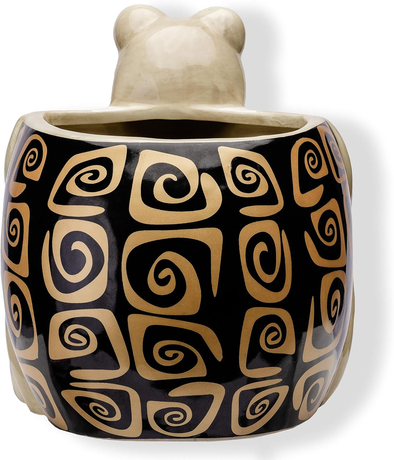Turtle Kitchen Utensil Holder - Sea Turtle Storage Crock - Tortoise Home Decorations - Gift Decor - Office Holiday Theme Party Accessories - Lucky Gold Spirals
