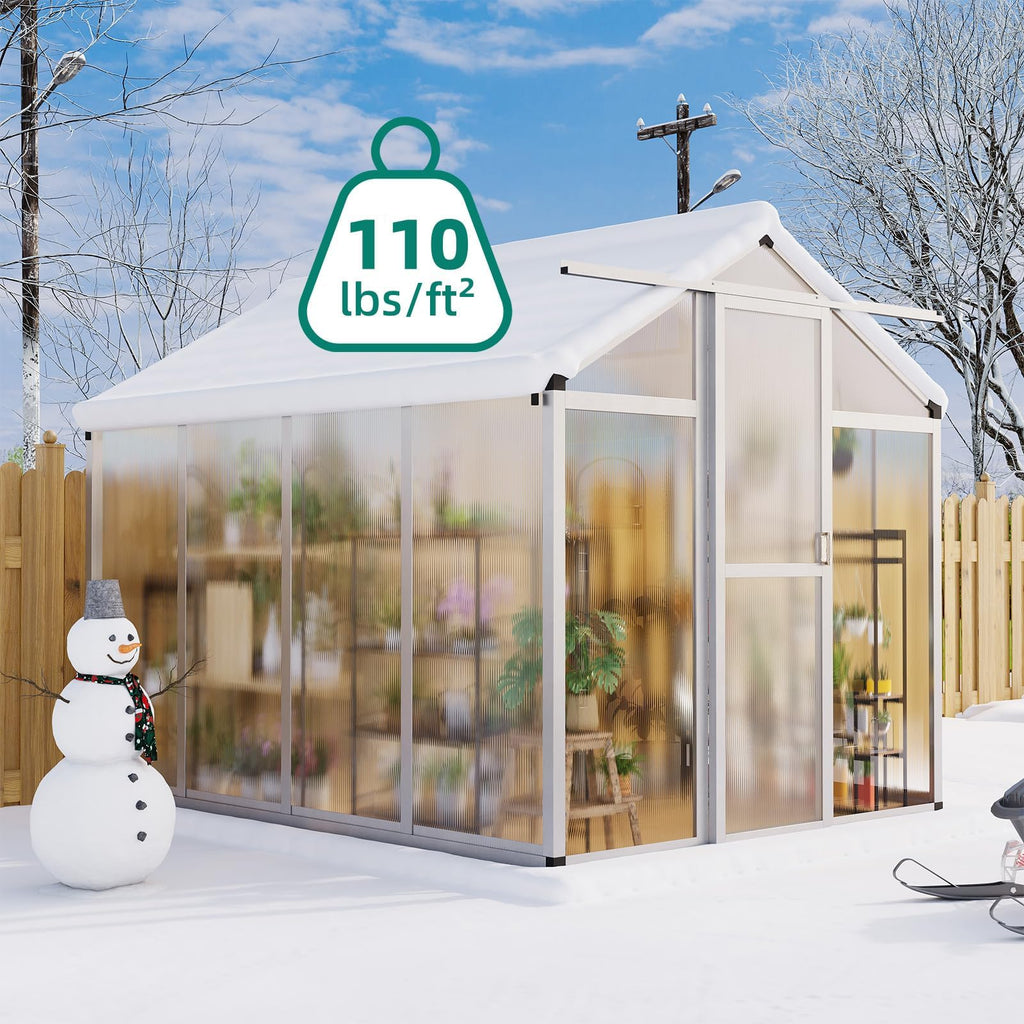 6×8FT Greenhouses for Outdoors, Aluminum Polycarbonate Greenhouses with Roof Vent - Heavy-Duty Walk-in Green Houses for All-Season Backyard Gardening