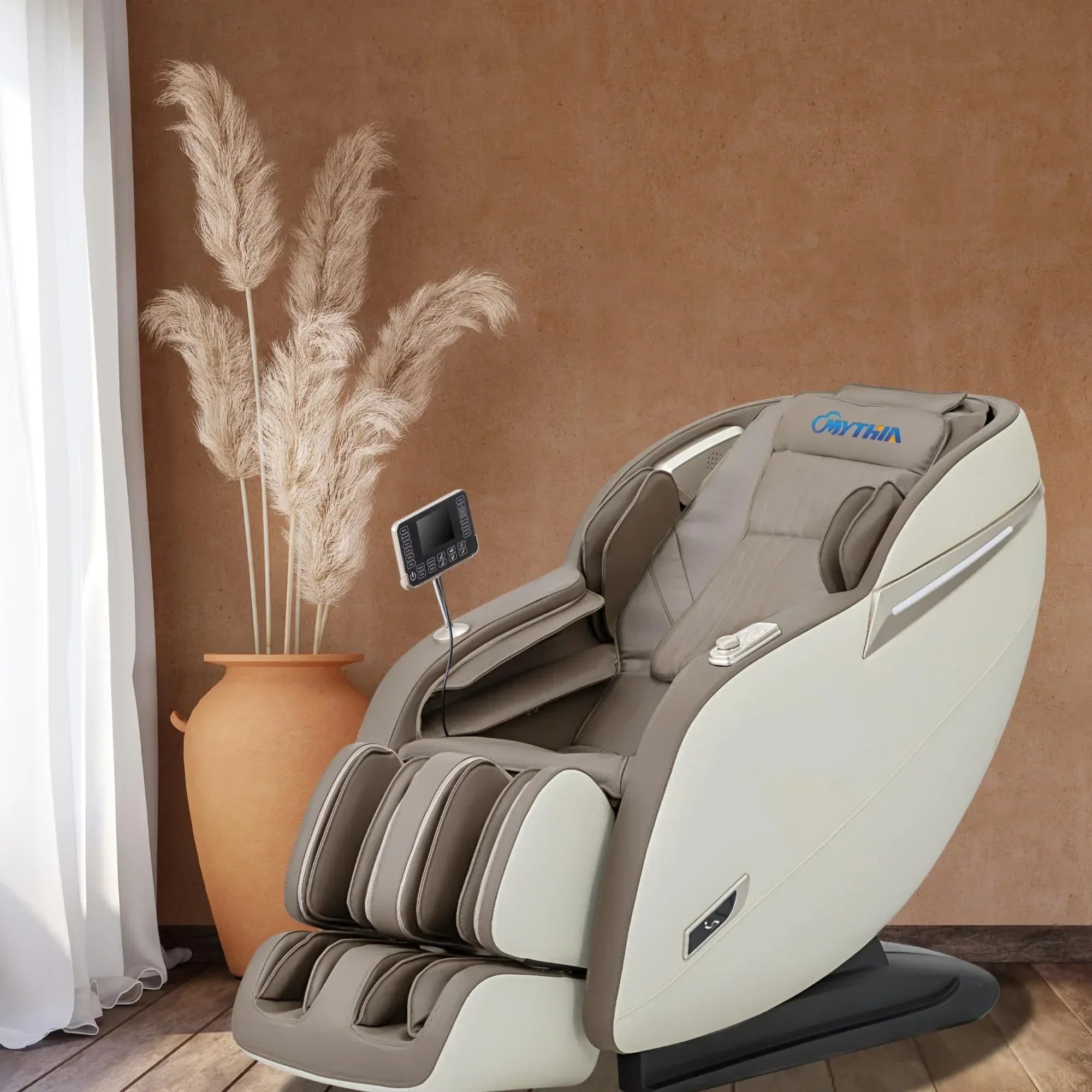 MYTHIA MD906 2026 Massage Chair - Full Body Zero Gravity Recliner with 3D Massage, Heat Therapy, Air Pressure & Foot Roller, Bluetooth & USB Charging Port for Home & Office Use (Beige) - Unique Gift Market