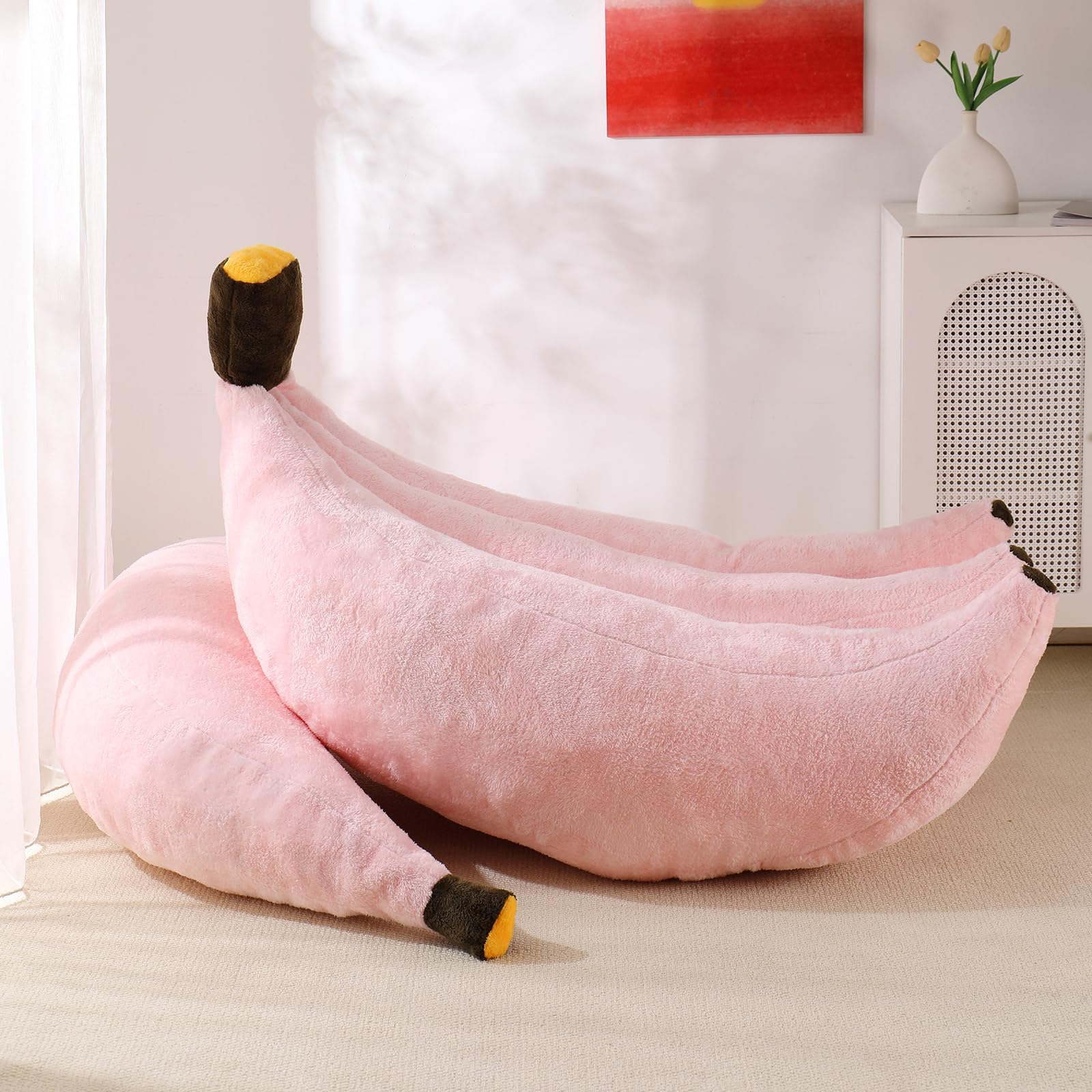 Banana Bean Bag Chair with Ottoman, Floor Sofa Bed with Footrest, Comfy Convertible Lounger for Teens & Adults, Plush Couch for Bedroom, Living Room or Dorm, M-Yellow