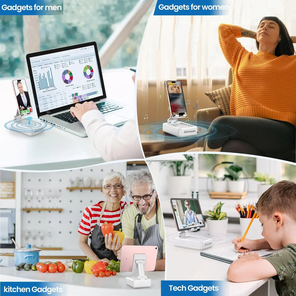 Cell Phone Stand with Wireless Bluetooth Speaker and Anti-Slip Base HD Surround Sound Perfect for Home and Outdoors with Bluetooth Speaker for Desk Compatible with iPhone/ipad/Samsung Galaxy - Unique Gift Market