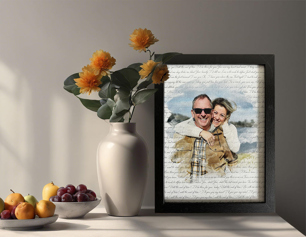 Personalized Song Lyrics Wall Art - Custom Wedding Photo Couples - First Anniversary Wedding Gift for Him or Her - Wedding Song Lyrics - 1 Year Gift for Wife or Husband - Canvas board and Framed
