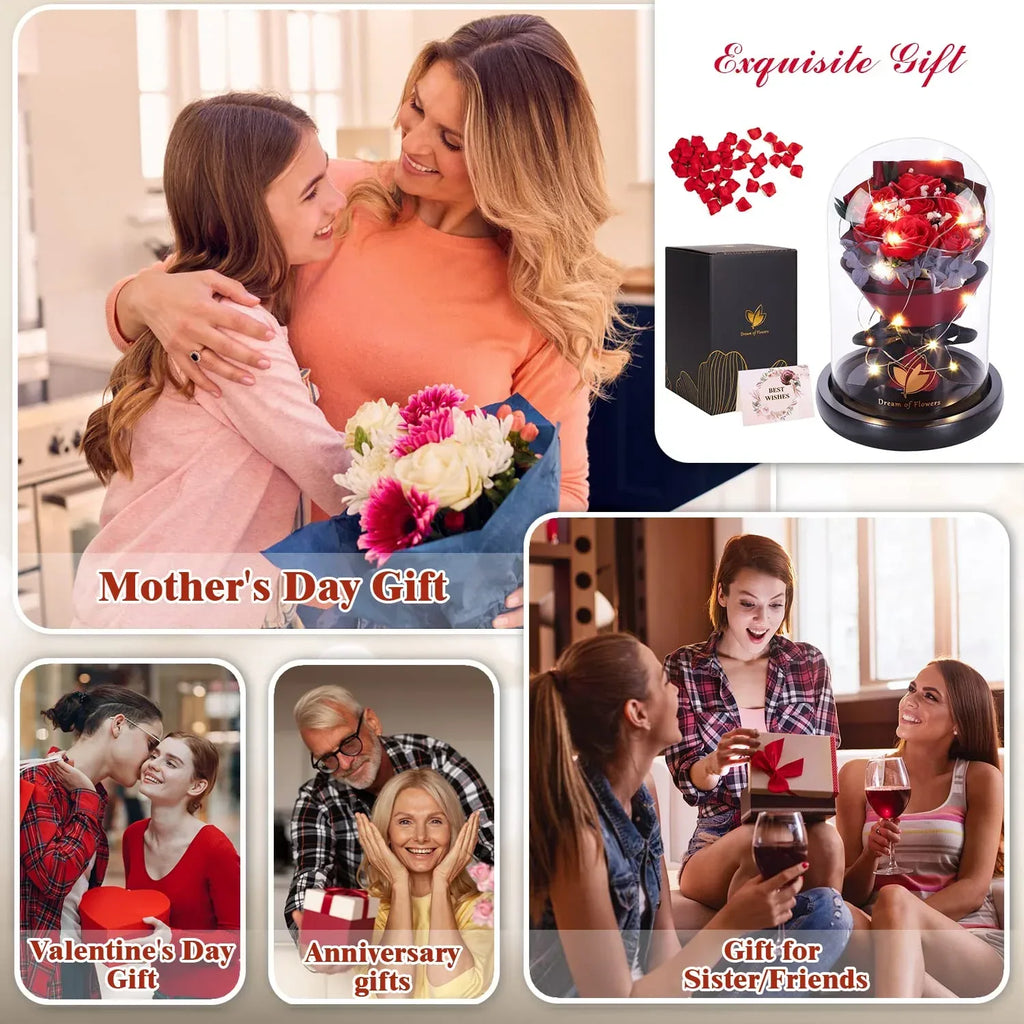 Valentines Day Gifts for Her,Valentines Flower Gifts for Women,Rose in Glass Dome with 2 Light Modes,Light Up Rose Flowers,Valentines Anniversary Birthday Gifts for Women, Mom, Wife, Girlfriend - Unique Gift Market