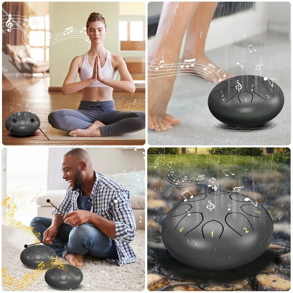 Rain Drum for Outside Garden, 6 Inches 8 Notes Steel Tongue Chakra Drums, Waterproof Meditation Rain Chime, Musical Instruments for Adult Gift with Bag, Music Book, Drum Mallets (Green) - Unique Gift Market