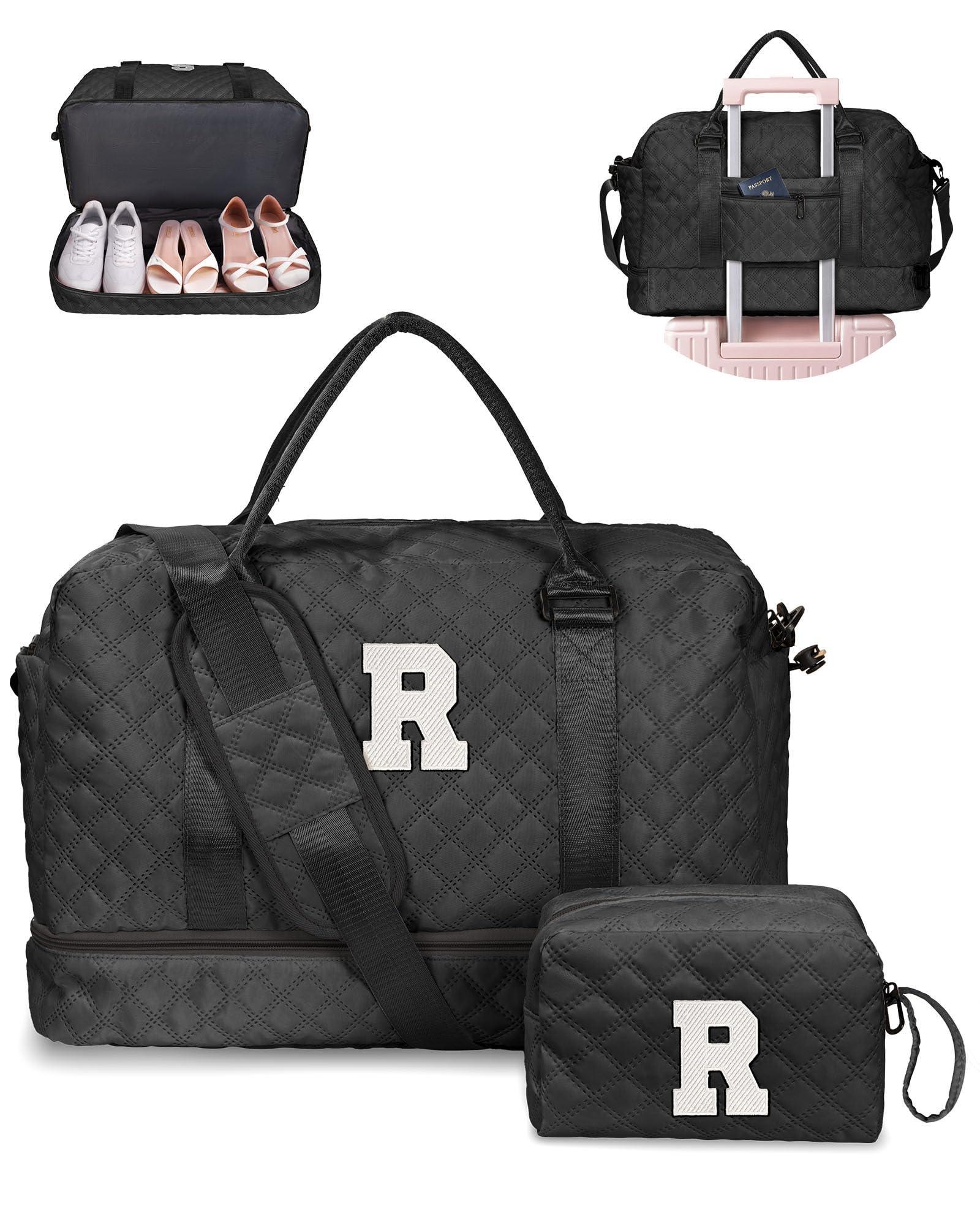 Birthday Gift-Initial Duffle Bag with Shoe Compartment, Personalized Weekender Bag, Monogram Overnight Bag for Women with Trolley Sleeve & Wet Pocket, Travel Bag with Makeup Bag (Letter K) - Unique Gift Market