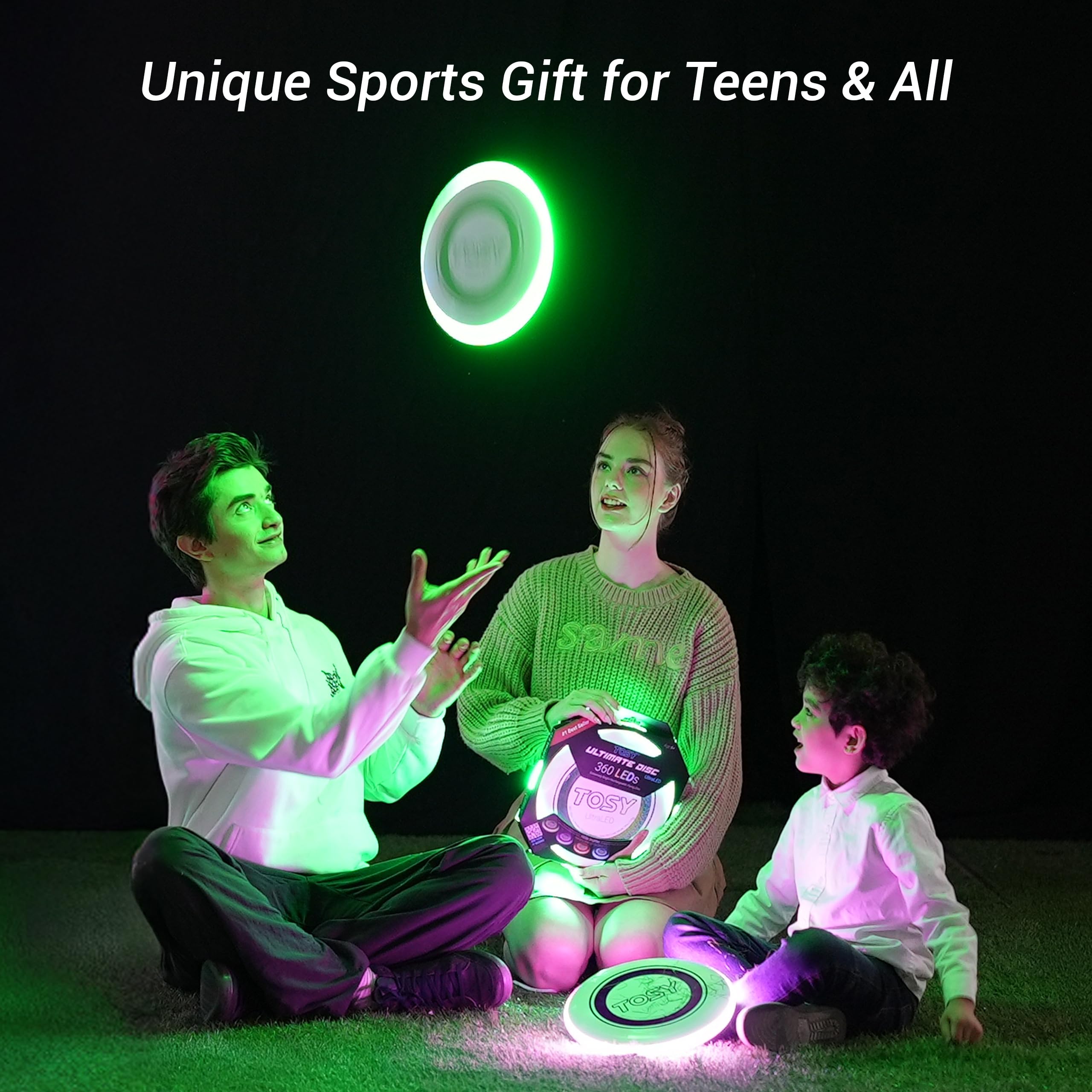 TOSY Flying Disc - 108 RGB Multicolor or 36 Monocolor LEDs, Super Bright, Smart Modes, Cool Valentine Easter Gift, Camping Toy for Kid/Teen/Adult, Auto Light Up, Rechargeable, Waterproof, 175g