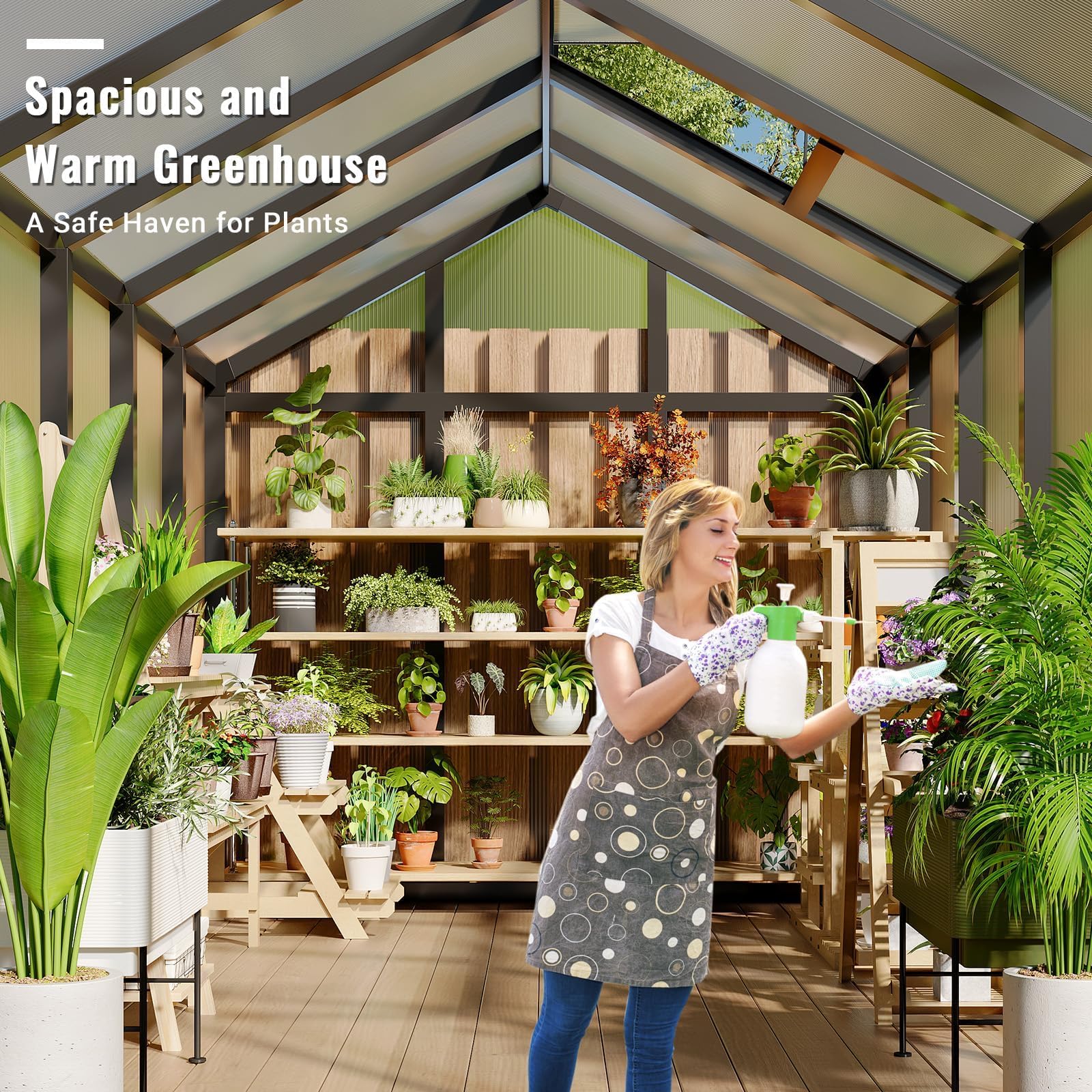 6×8FT Greenhouses for Outdoors, Aluminum Polycarbonate Greenhouses with Roof Vent - Heavy-Duty Walk-in Green Houses for All-Season Backyard Gardening