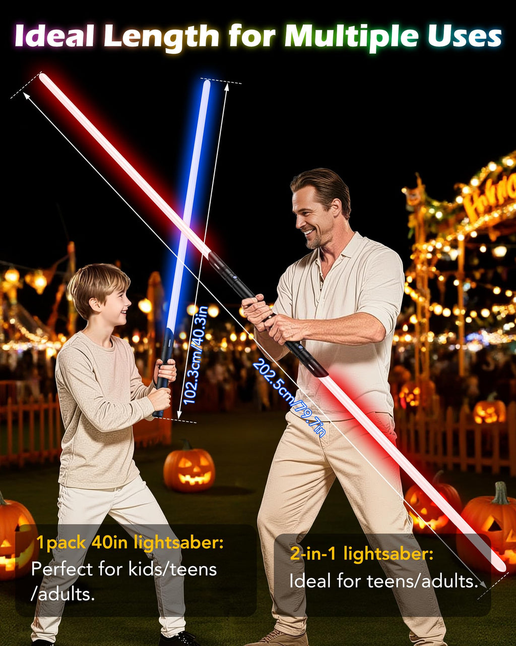 Lightsaber, Double-bladed Dueling Light Saber, 4 Sound Fonts, 12 RGB Colors FX Metal Hilt Light Sabers 40inch Real Light Sabers 2pack for Adults/Kids Birthday Xmas Gift, Halloween Cosplay